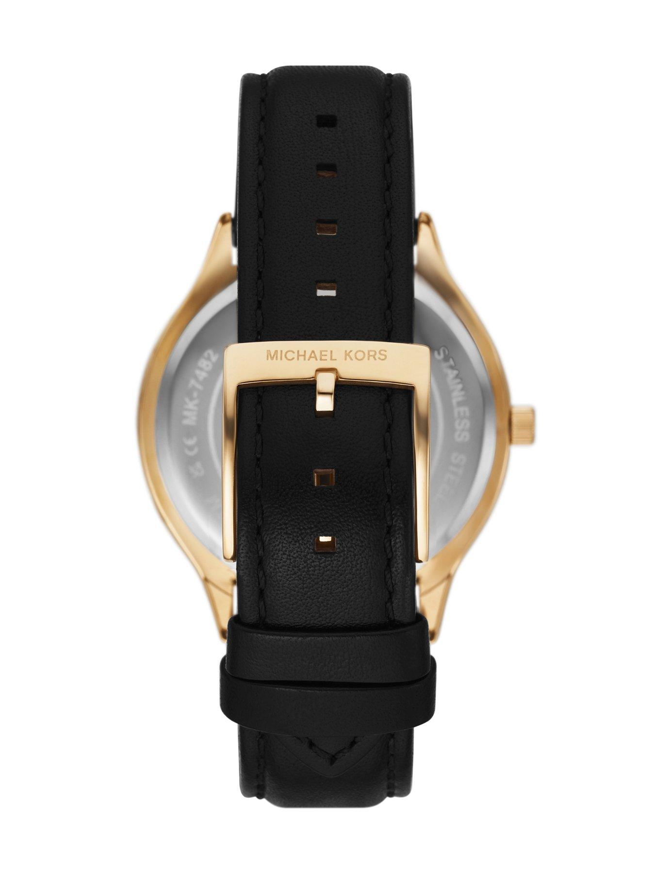  image of michael-kors-slim-runway-three-hand-black-leather-watch