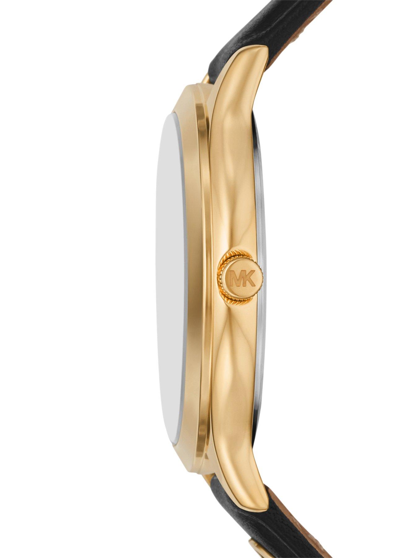  image of michael-kors-slim-runway-three-hand-black-leather-watch