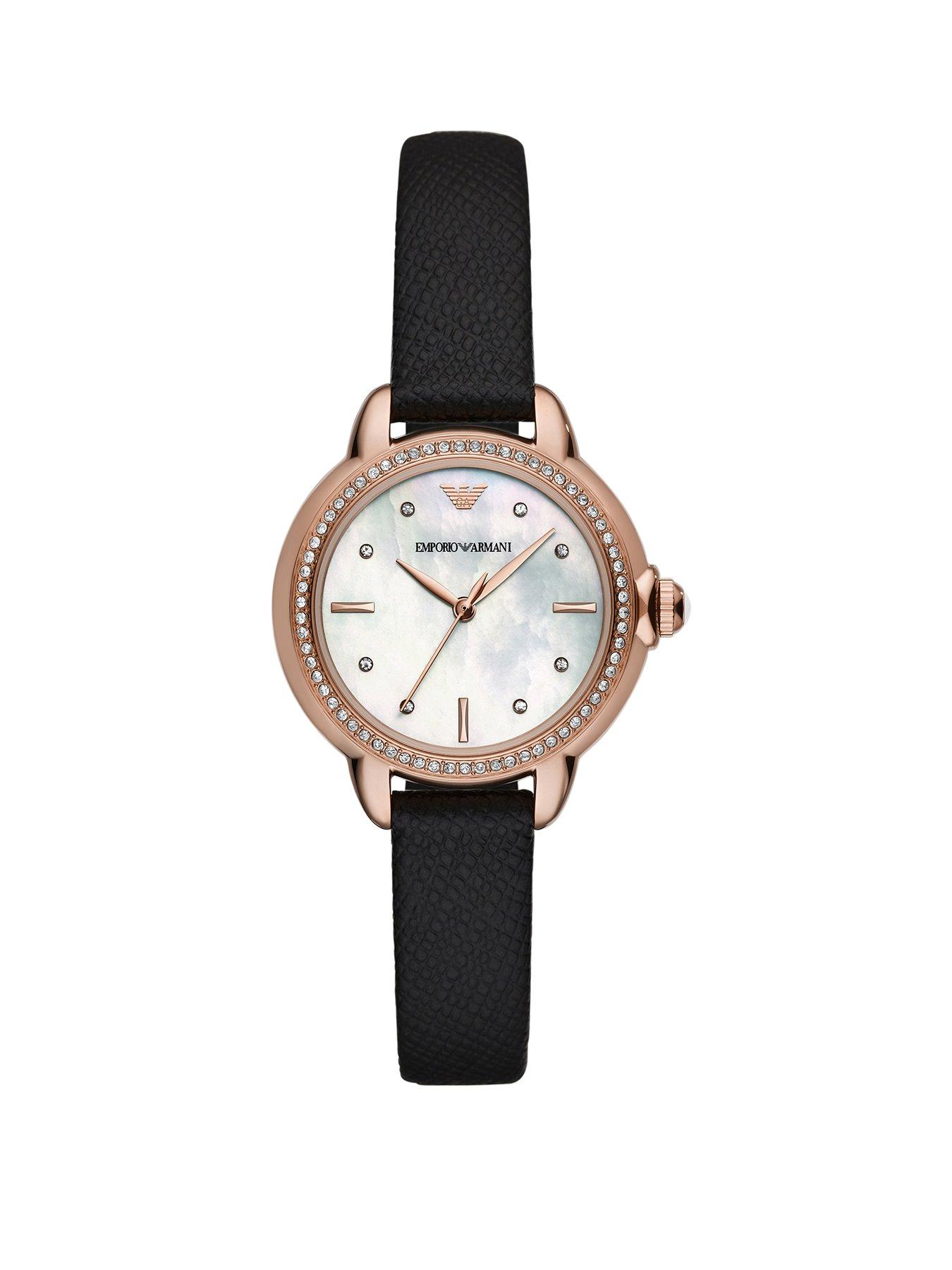  image of emporio-armani-womens-3-hand-rose-gold-tone-stainless-steel-watch