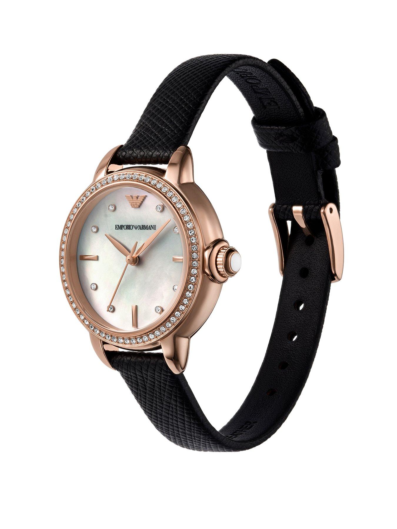  image of emporio-armani-womens-3-hand-rose-gold-tone-stainless-steel-watch