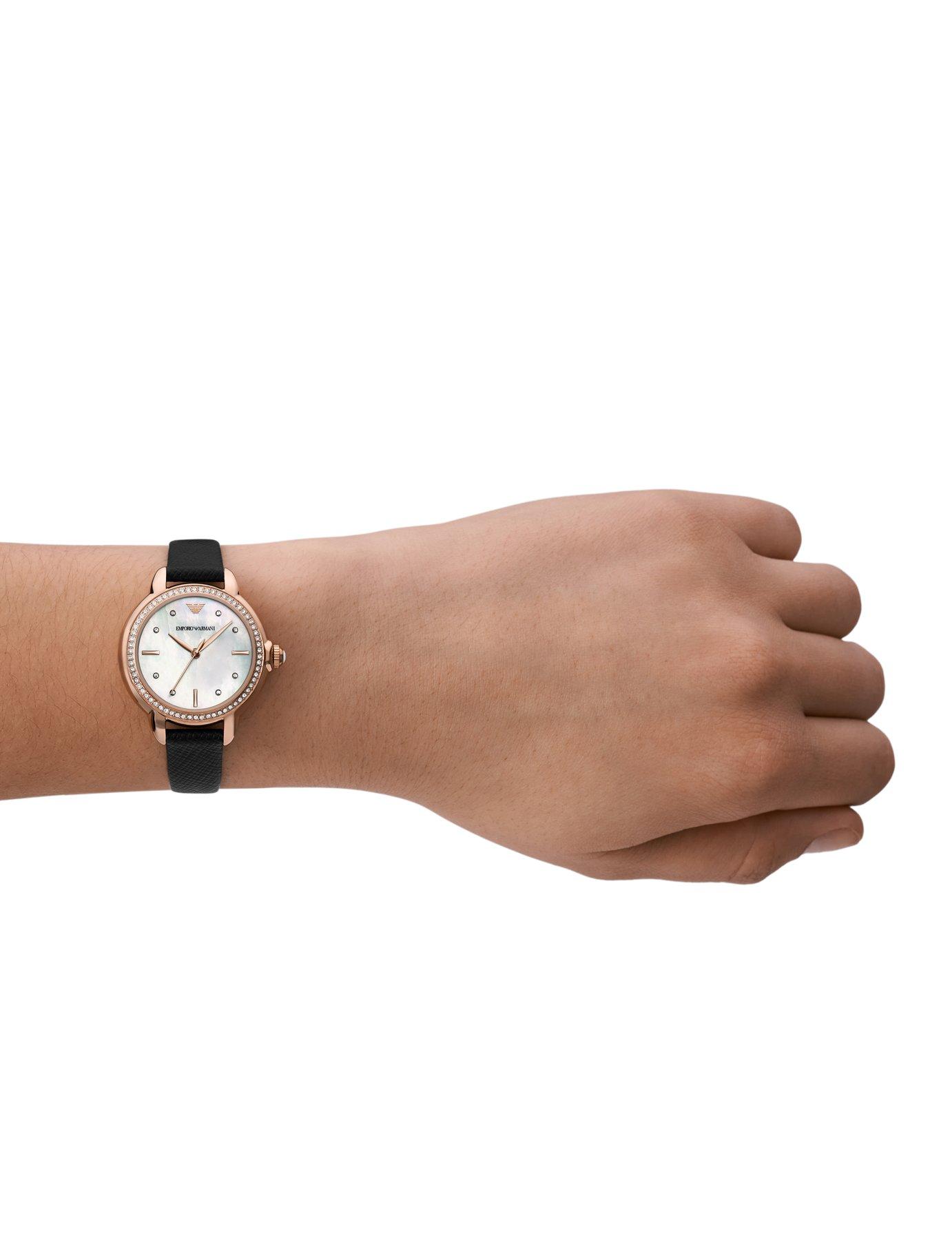  image of emporio-armani-womens-3-hand-rose-gold-tone-stainless-steel-watch