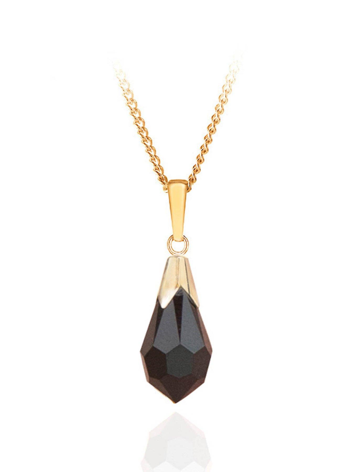  image of the-love-collection-9ct-gold-black-crystal-pendant-necklace-with-curb-chain