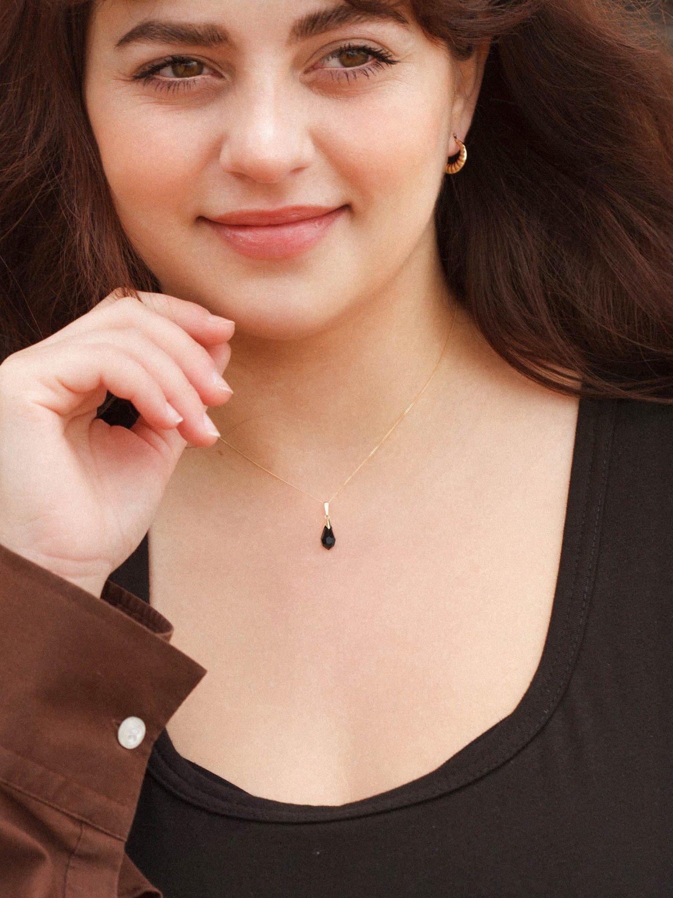  image of the-love-collection-9ct-gold-black-crystal-pendant-necklace-with-curb-chain