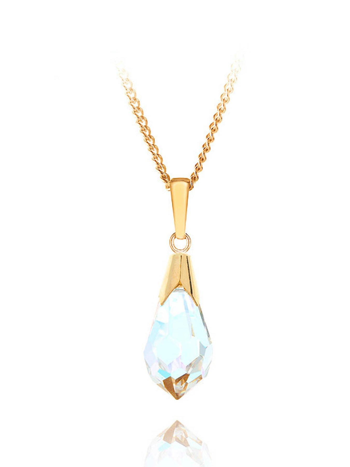 undefined 9ct Gold Aurora borealis crystal pendant necklace with curb chain