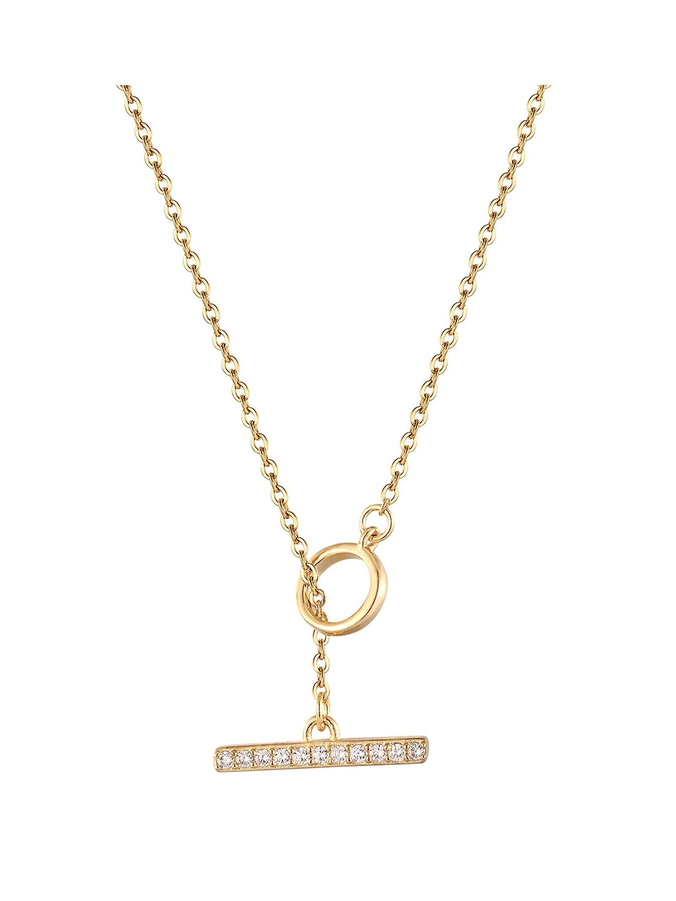 undefined 9ct Gold Plated Sterling Silver Pave Lariat Bar Necklace