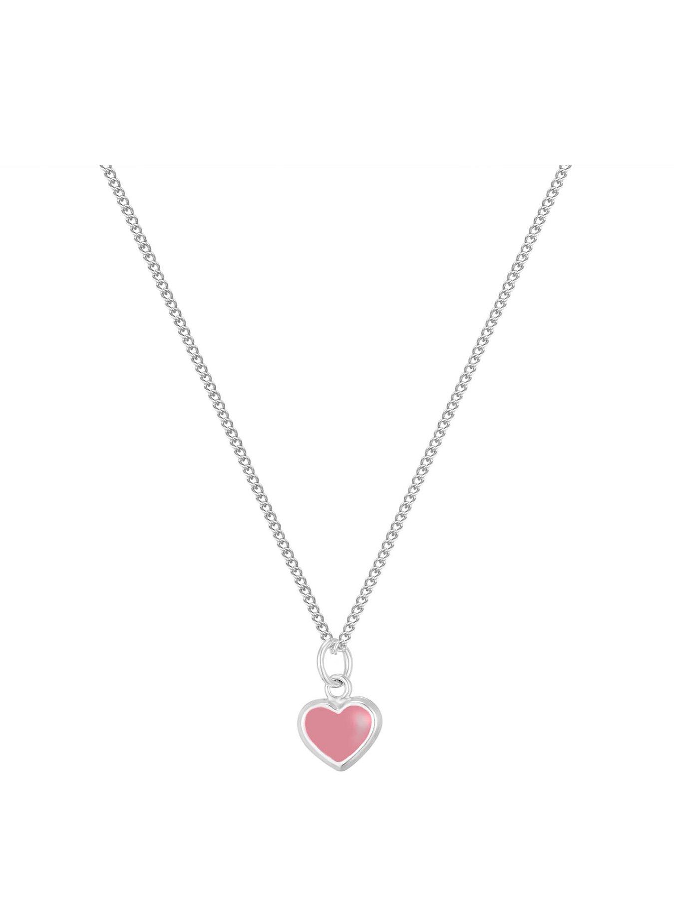 The Love Collection Silver Dainty enamel heart pendant - Pink
