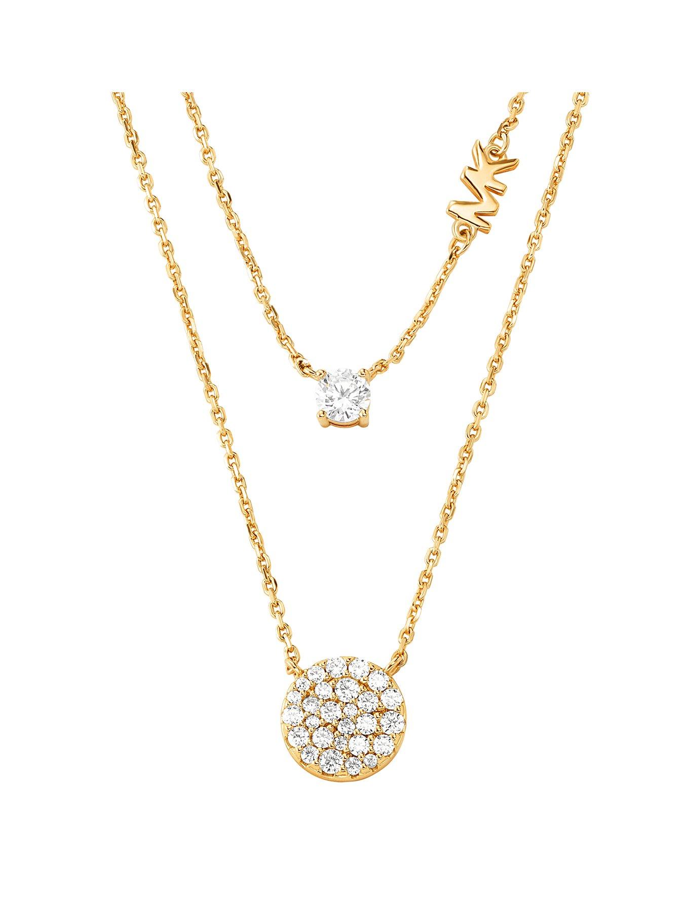  image of michael-kors-14k-gold-plated-sterling-silver-double-layered-paveacute-disk-necklace