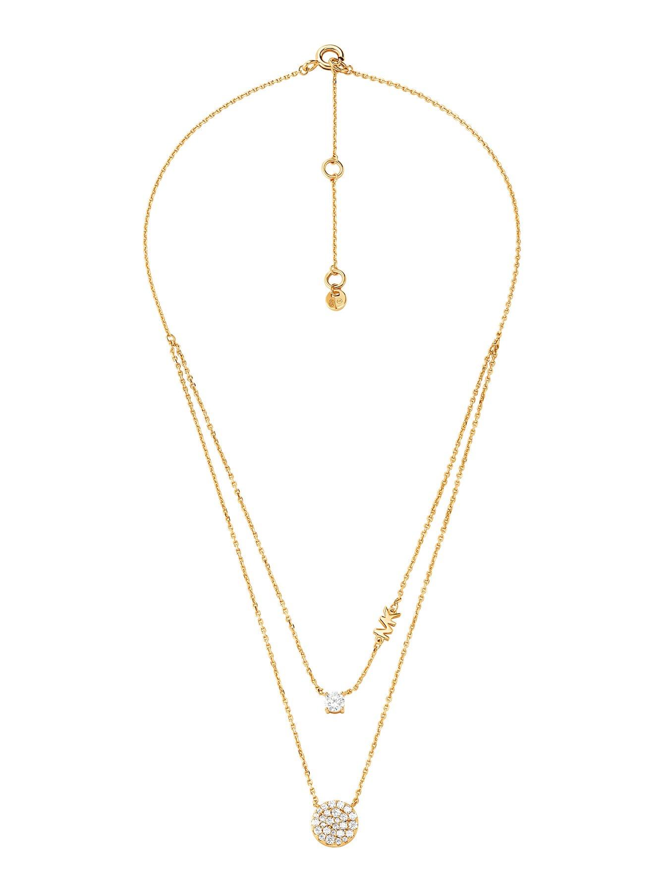 image of michael-kors-14k-gold-plated-sterling-silver-double-layered-paveacute-disk-necklace
