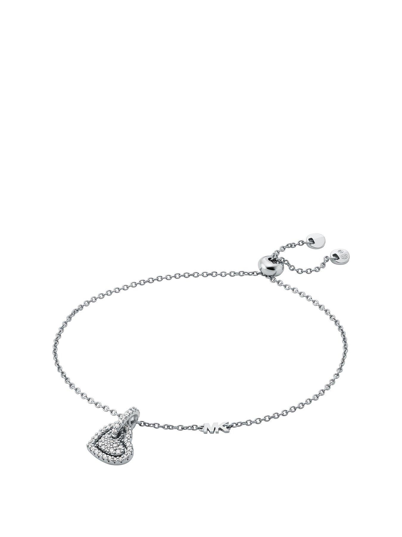 undefined Sterling Silver Pavé Heart Charm Bracelet
