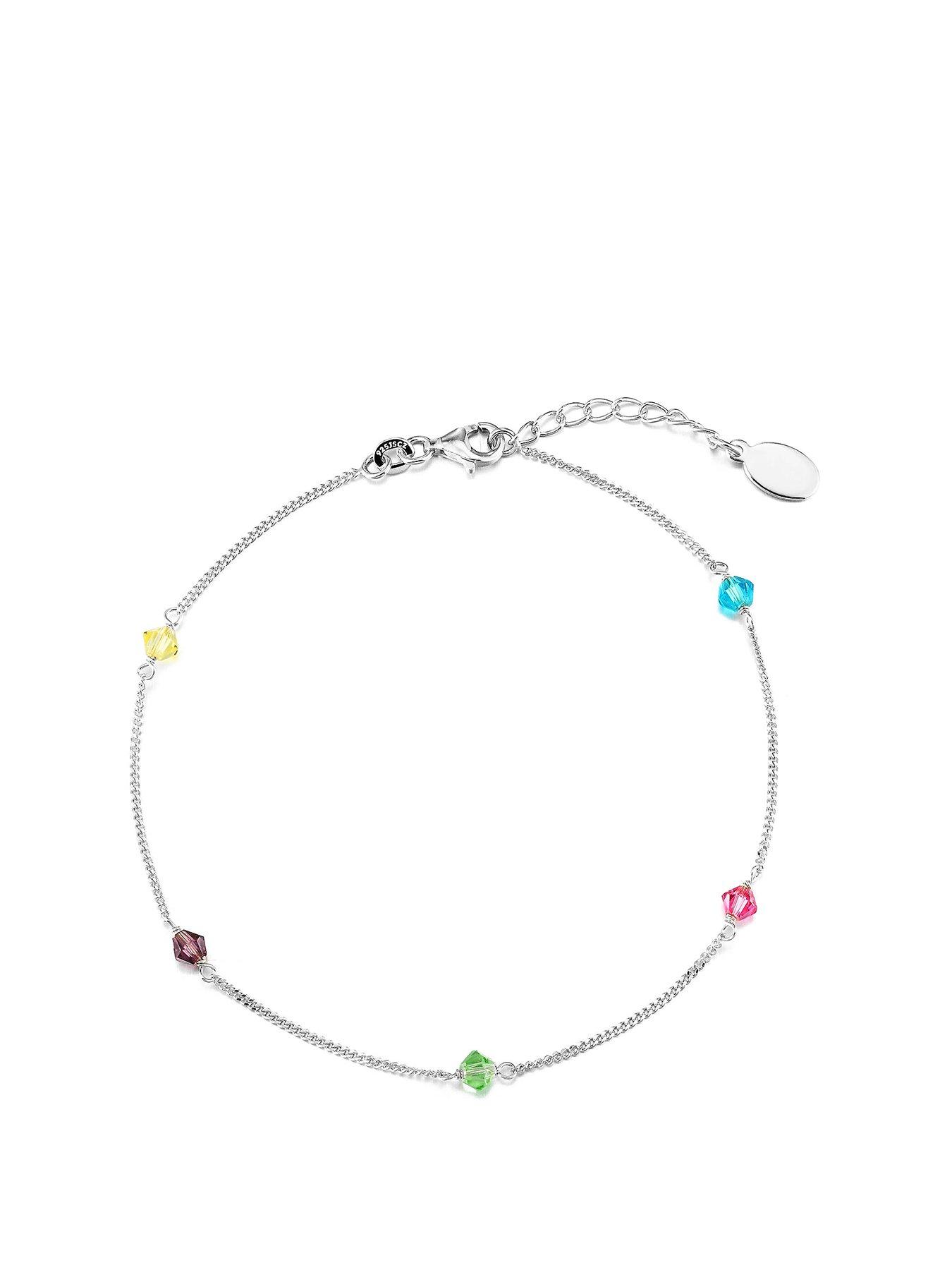 undefined Sterling Silver Multi Bead Curb Chain Anklet