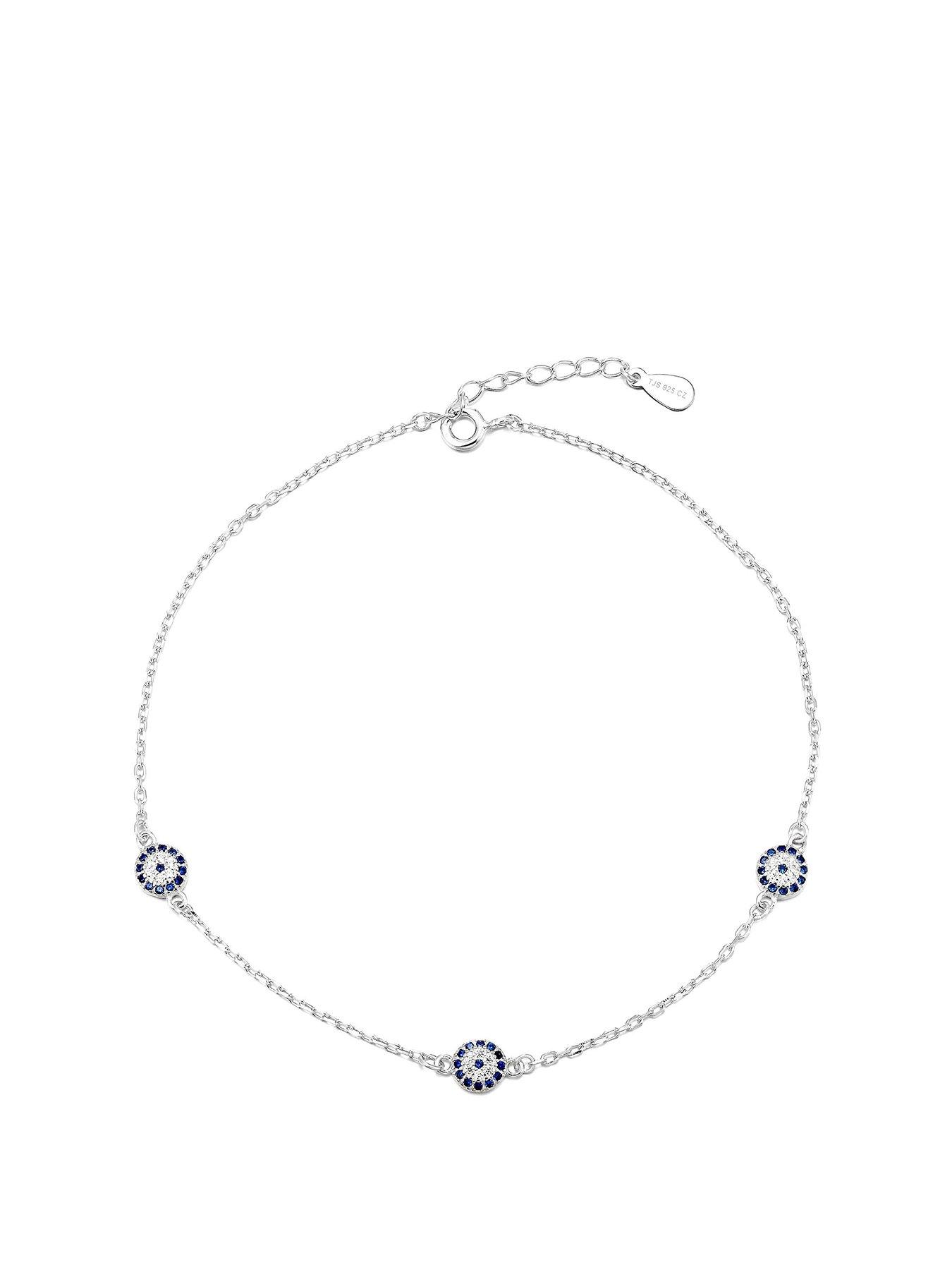 undefined Sterling Silver Evil eye CZ anklet