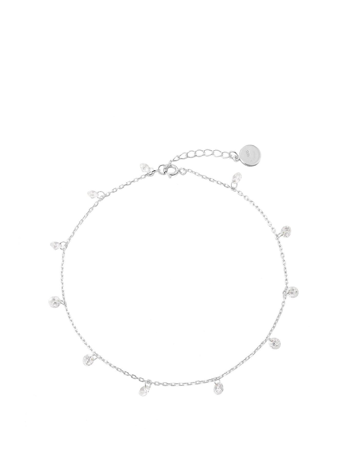 undefined Sterling Silver White CZ charm anklet