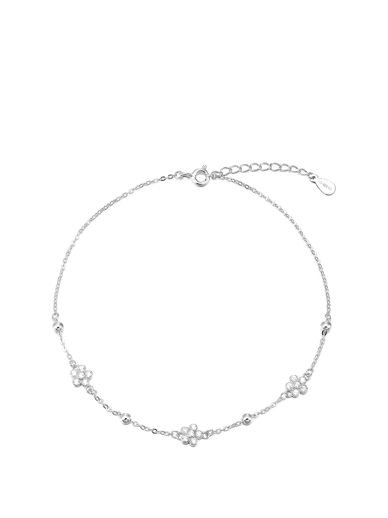 undefined Sterling Silver Daisy flower CZ anklet