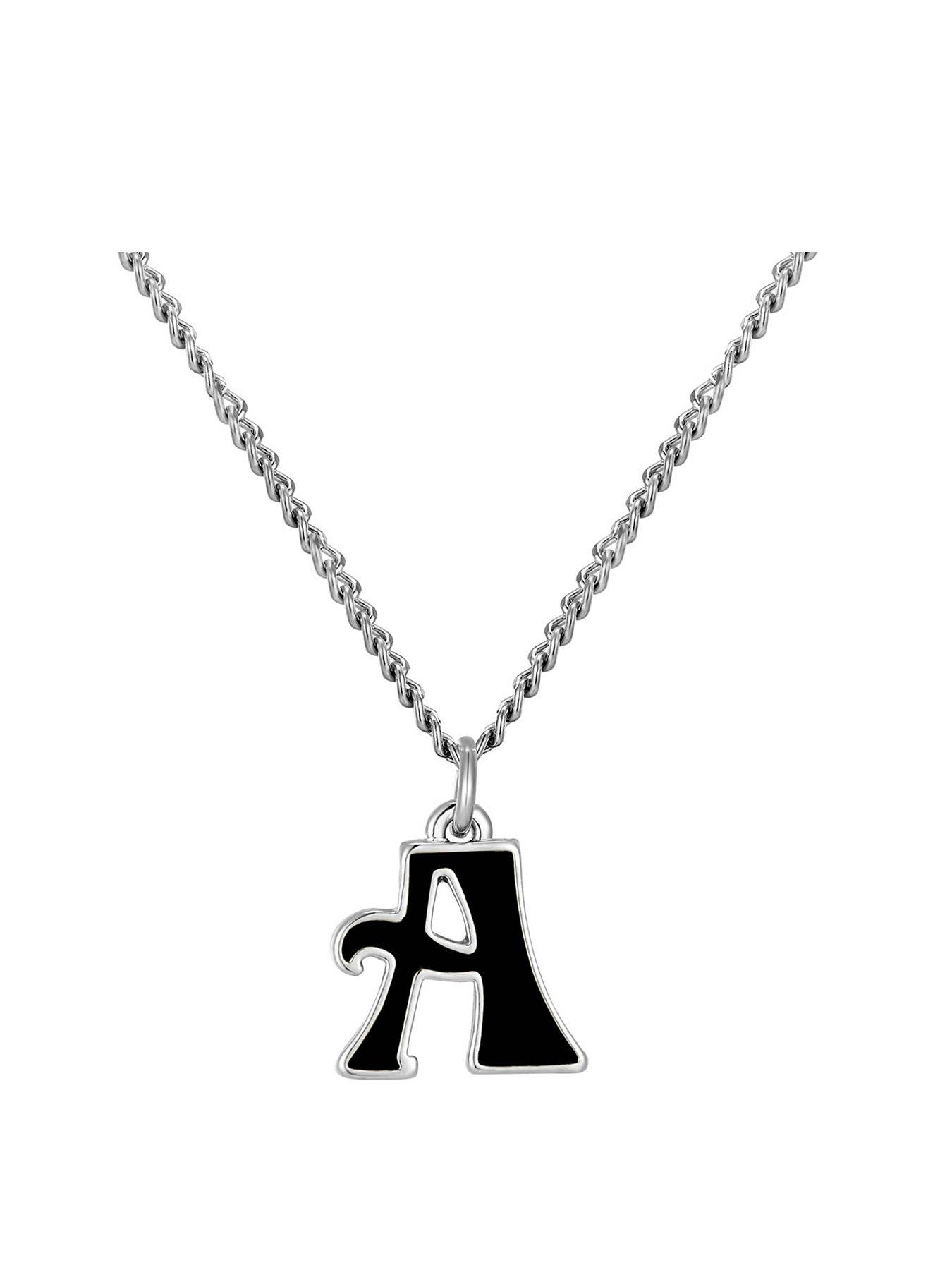  image of the-love-collection-sterling-silver-enamel-alphabet-charm-with-chain-black