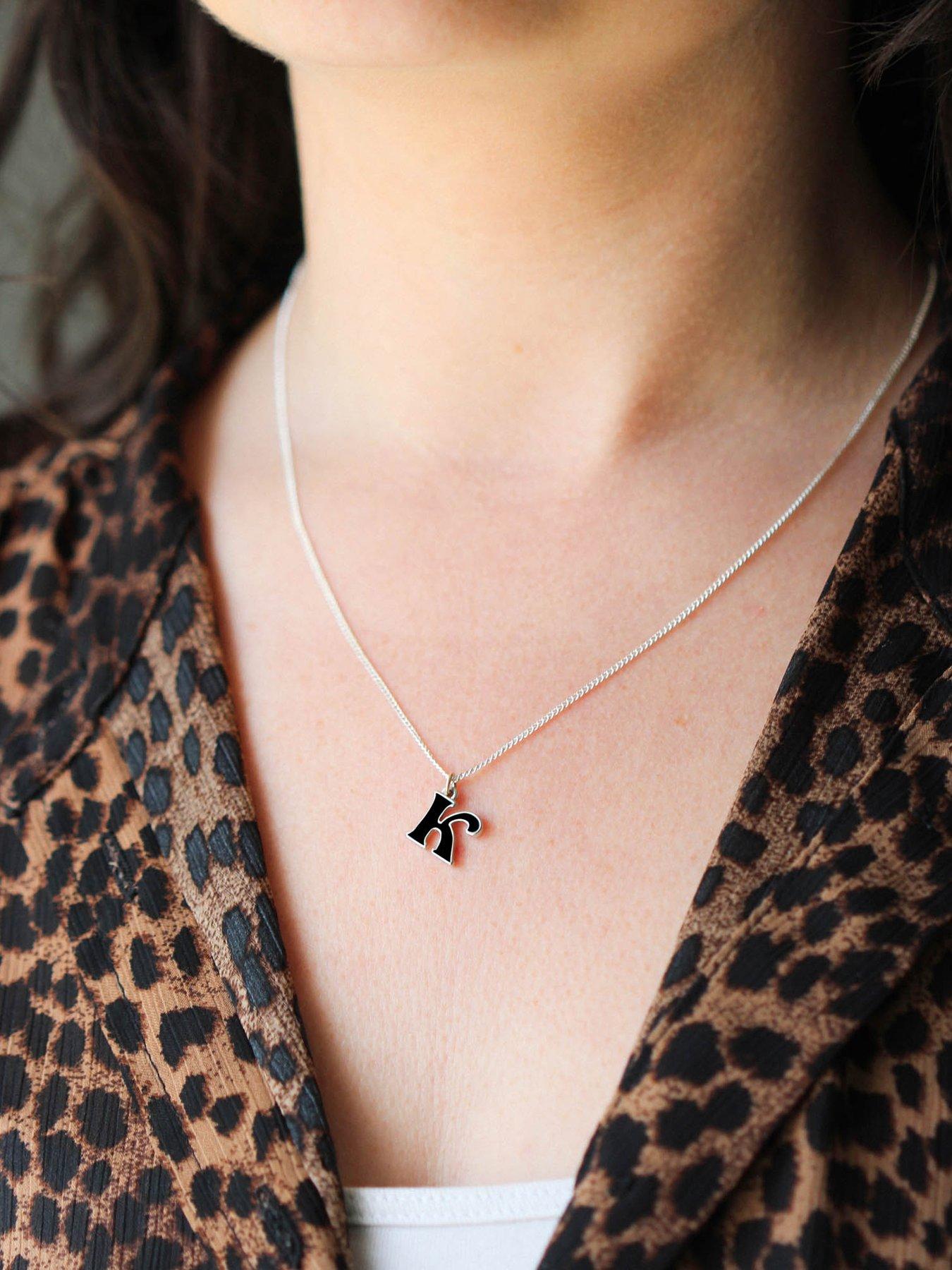  image of the-love-collection-sterling-silver-enamel-alphabet-charm-with-chain-black