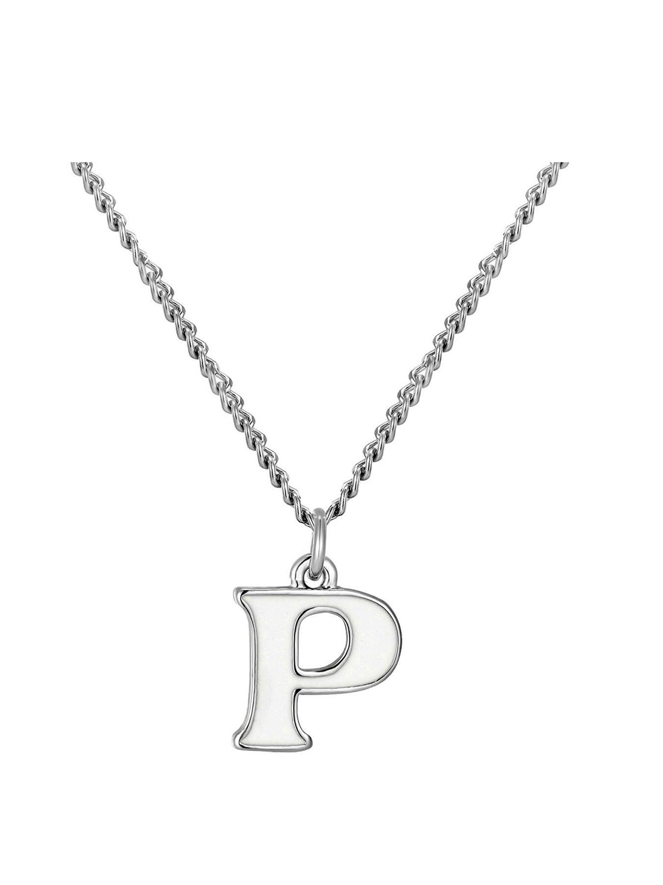 Image 1 of 3 of The Love Collection Sterling Silver Enamel alphabet Charm with Chain - White