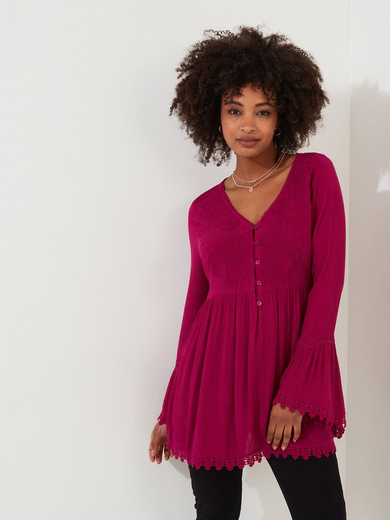 undefined Berry Embroidered Tunic Top