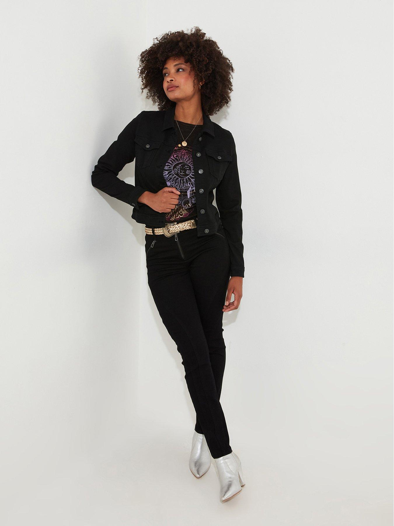 Black embellished denim jacket sale