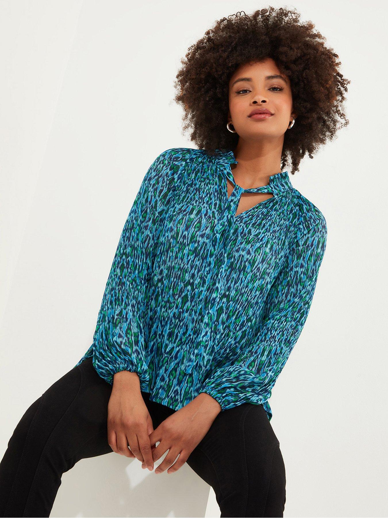 undefined Printed Plisse Blouse - Blue