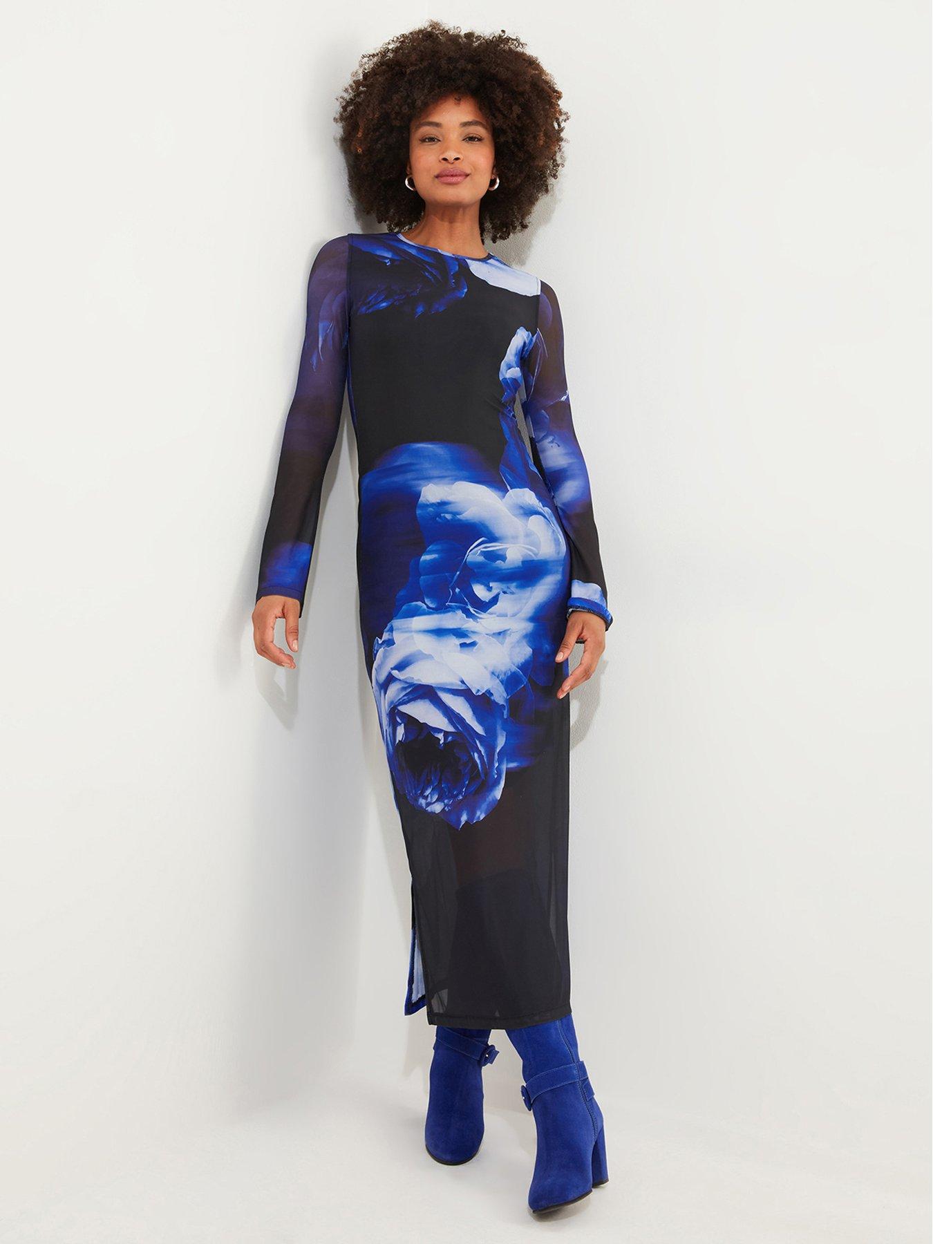 Joe Browns Floral Printed Mesh Midi Dress - Blue | Littlewoods