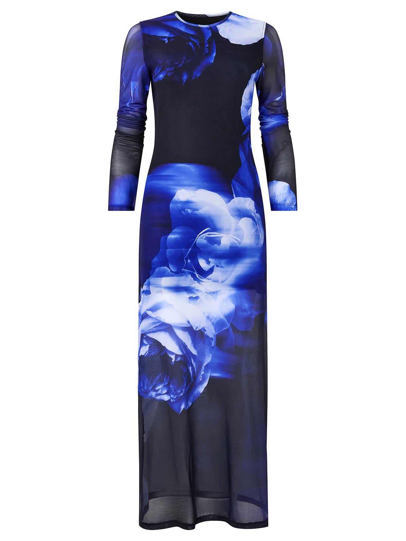 Joe Browns Floral Printed Mesh Midi Dress - Blue | Littlewoods