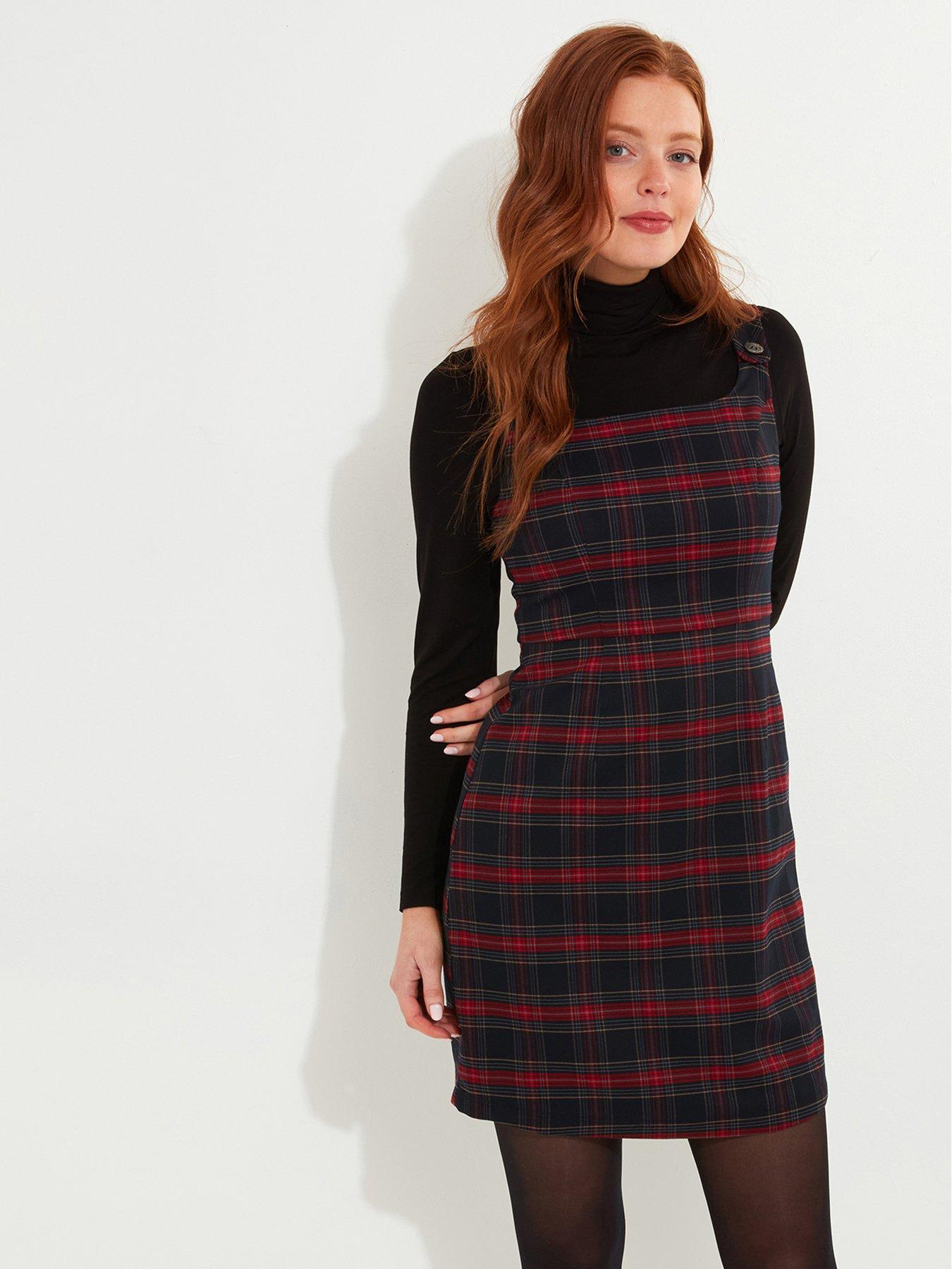 undefined Check Pinafore Dress - Red