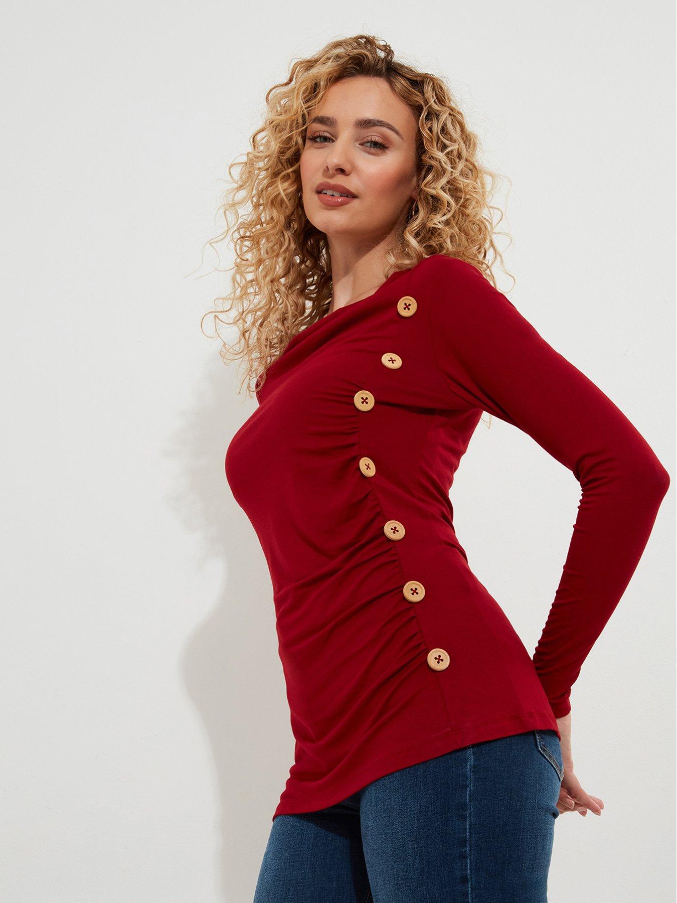 undefined Betsey Button Detail Jersey Top - Red
