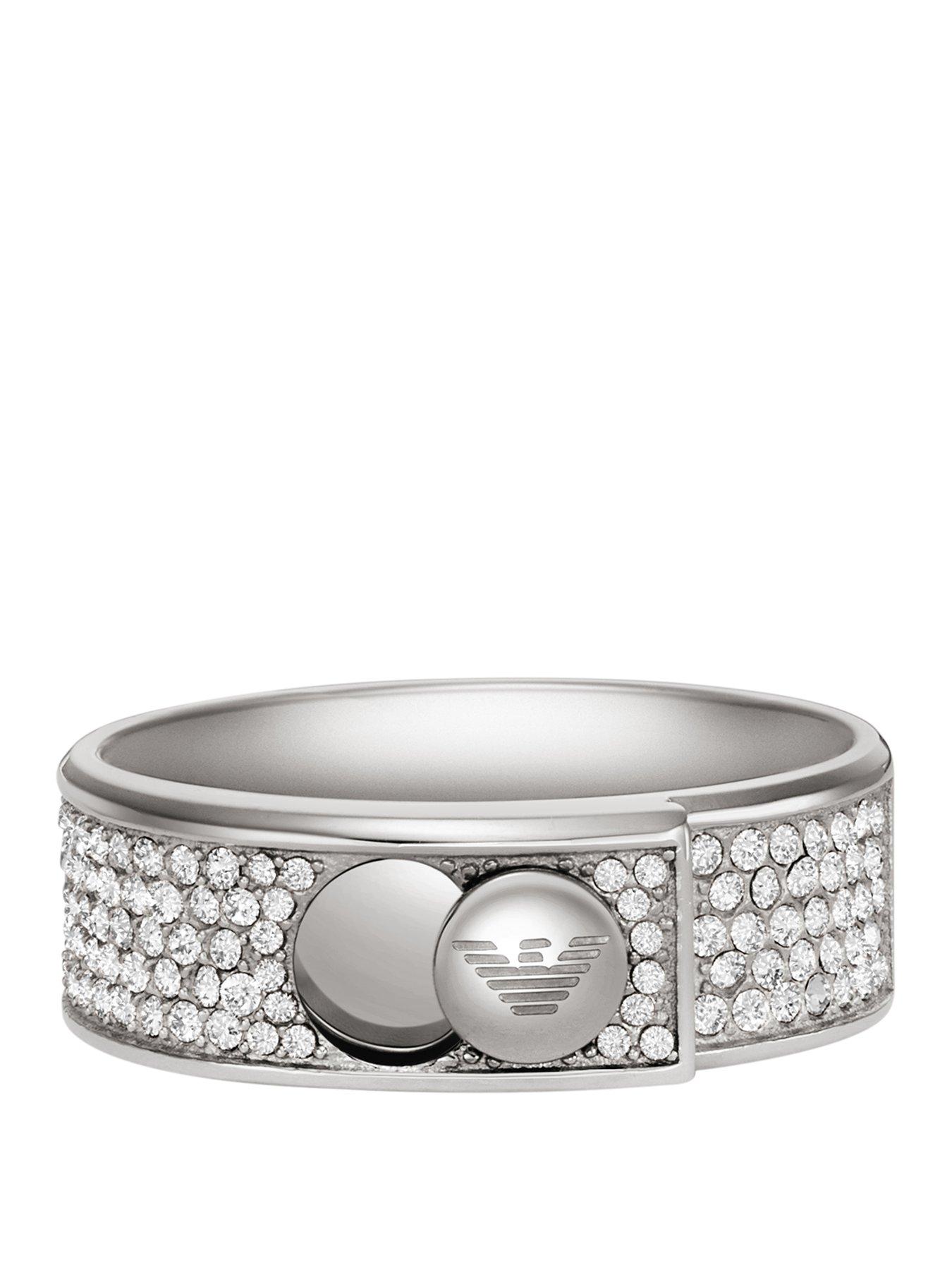Emporio Armani Stainless Steel with Crystals Setted Band Ring | Littlewoods
