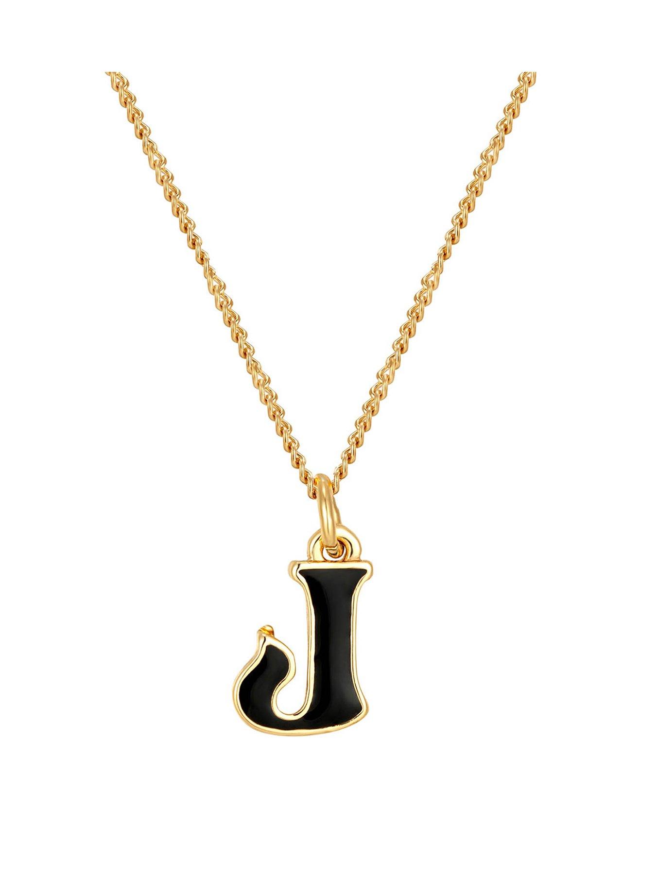 The Love Collection Gold Plated Enamel alphabet Charm with Chain - Black