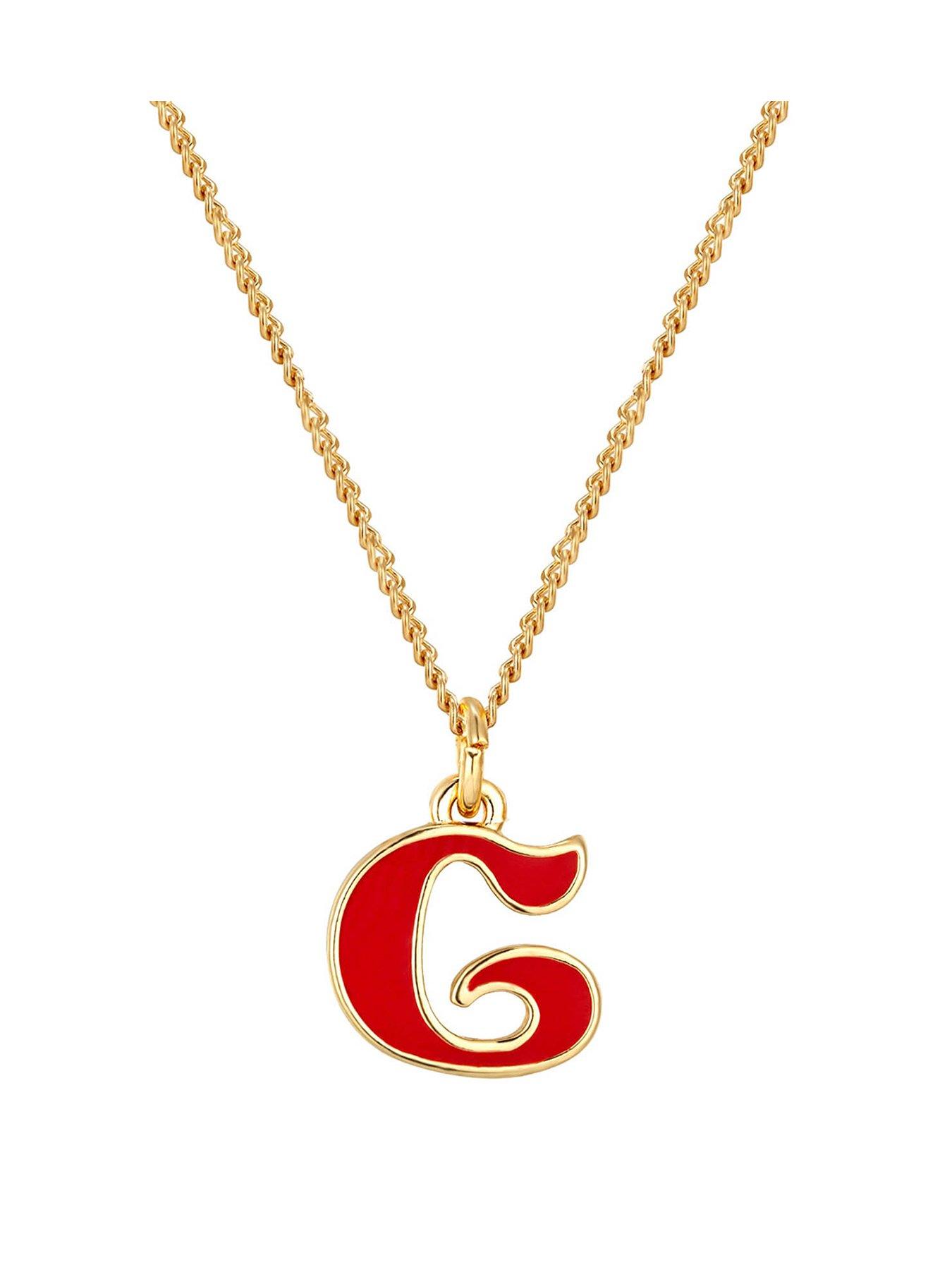  image of the-love-collection-gold-plated-enamel-alphabet-charm-with-chain-red