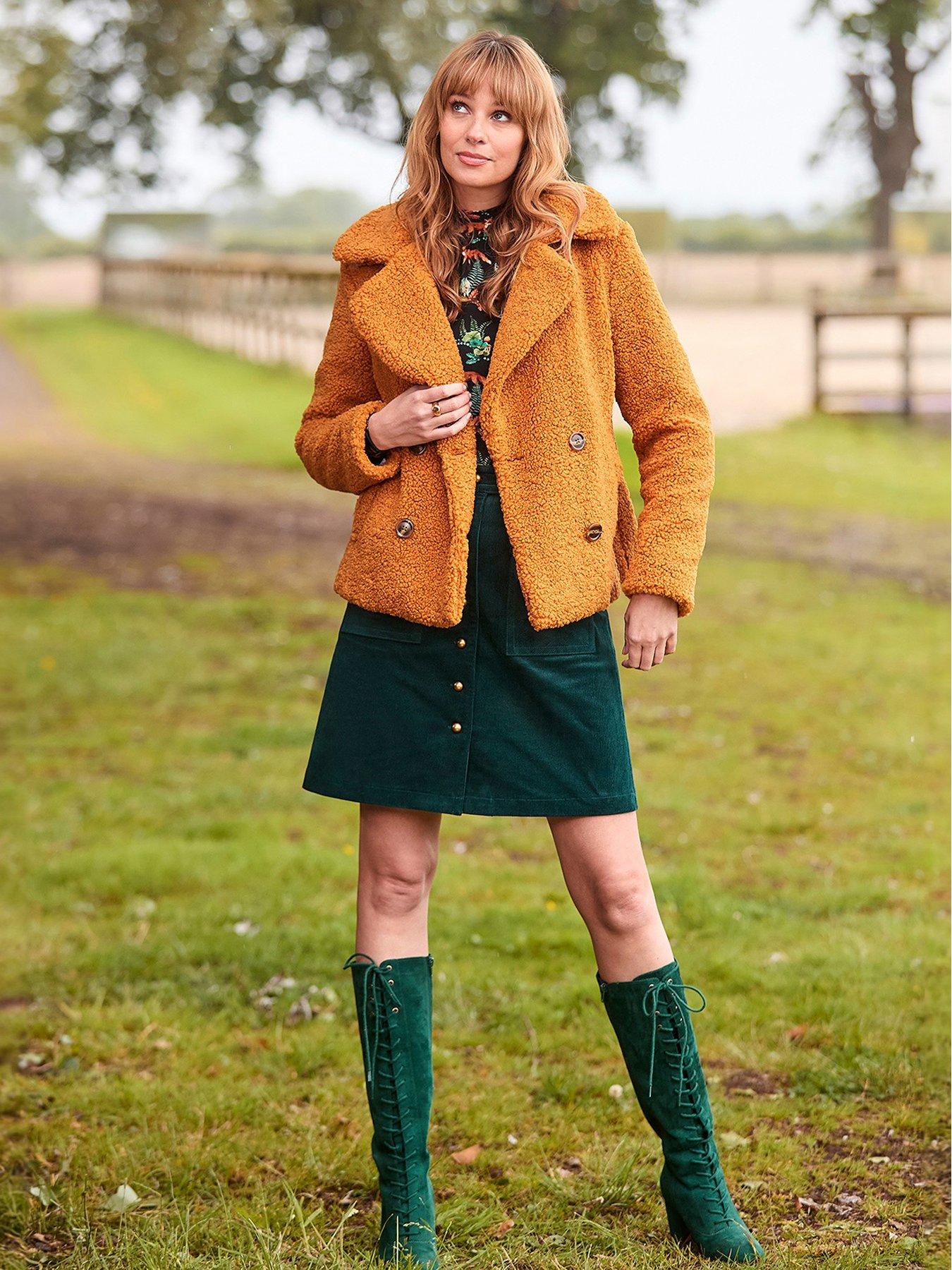  image of joe-browns-cropped-teddy-jacket-mustard