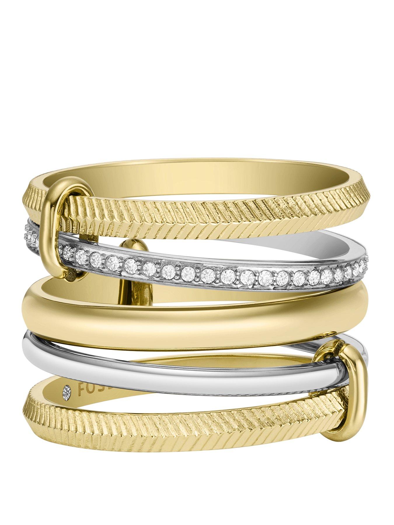 Fossil Women's Harlow Linear Texture Two-Tone Stainless Steel Prestack Ring