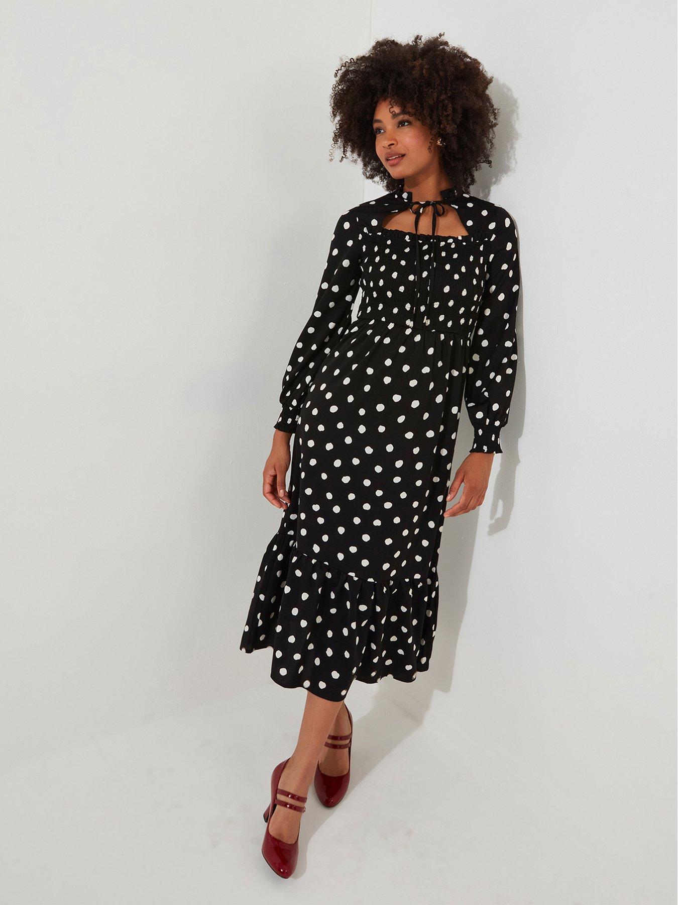  image of joe-browns-polka-dot-print-midi-dress-black