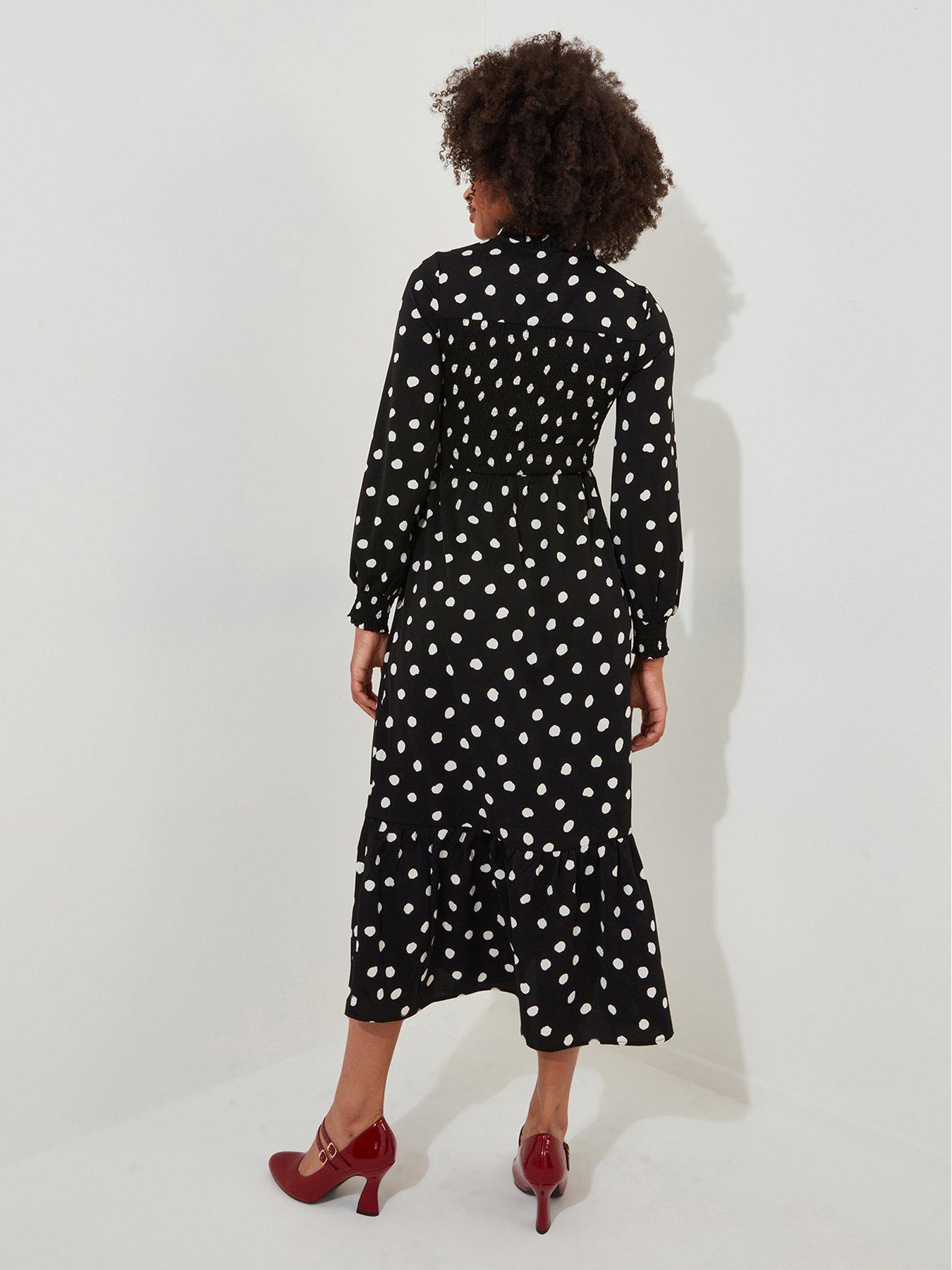  image of joe-browns-polka-dot-print-midi-dress-black