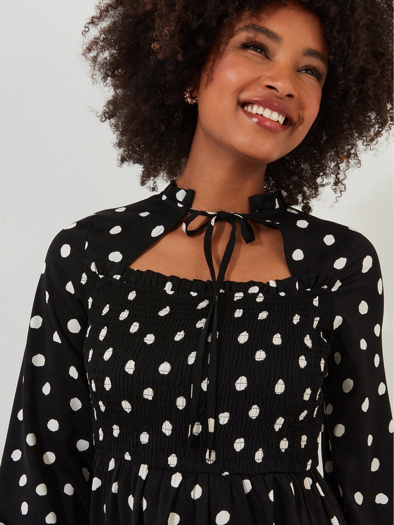  image of joe-browns-polka-dot-print-midi-dress-black