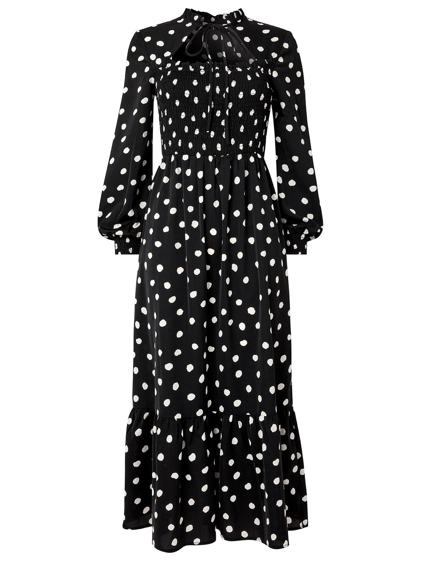  image of joe-browns-polka-dot-print-midi-dress-black