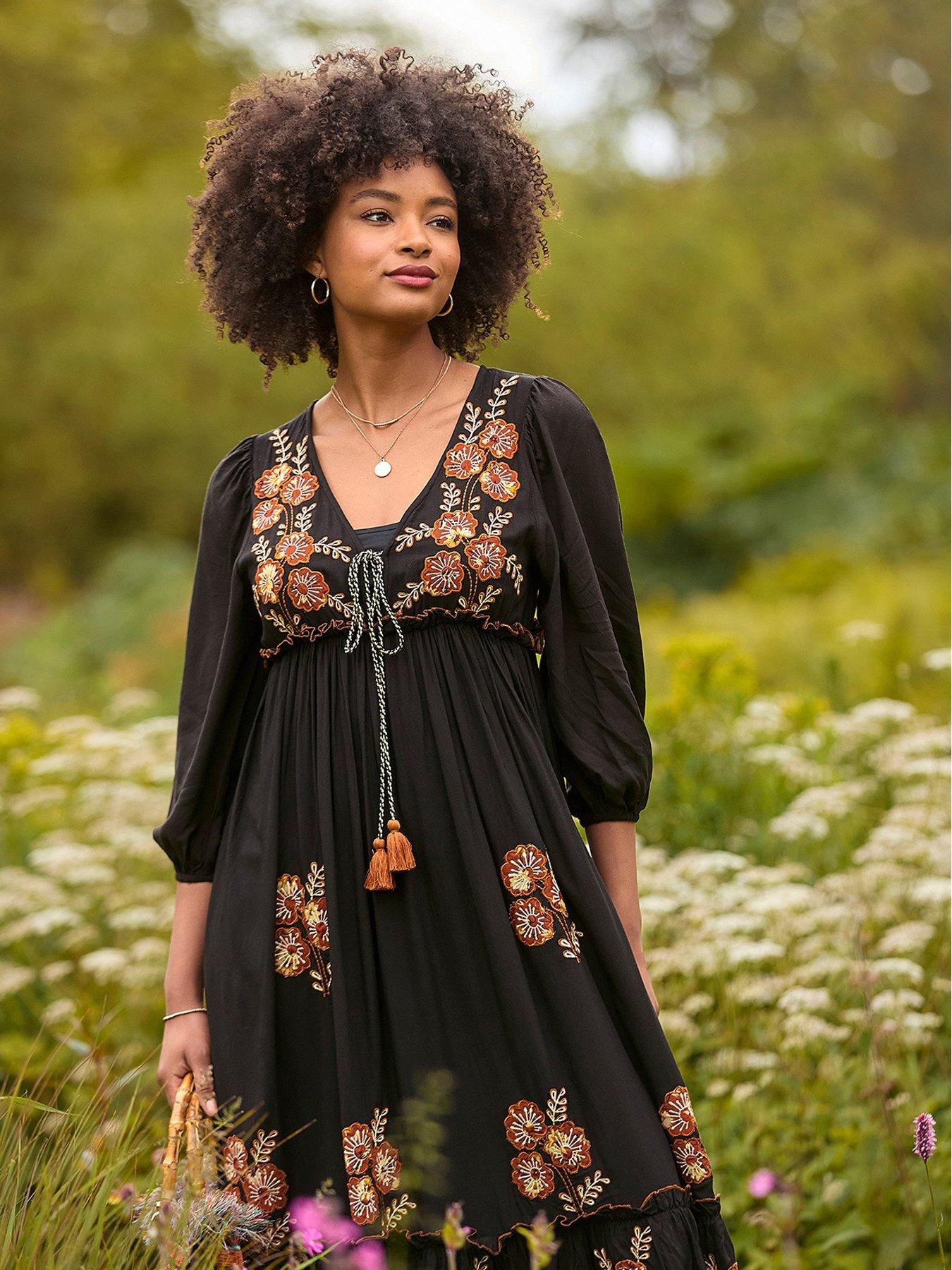  image of joe-browns-embroidered-boho-black-dress