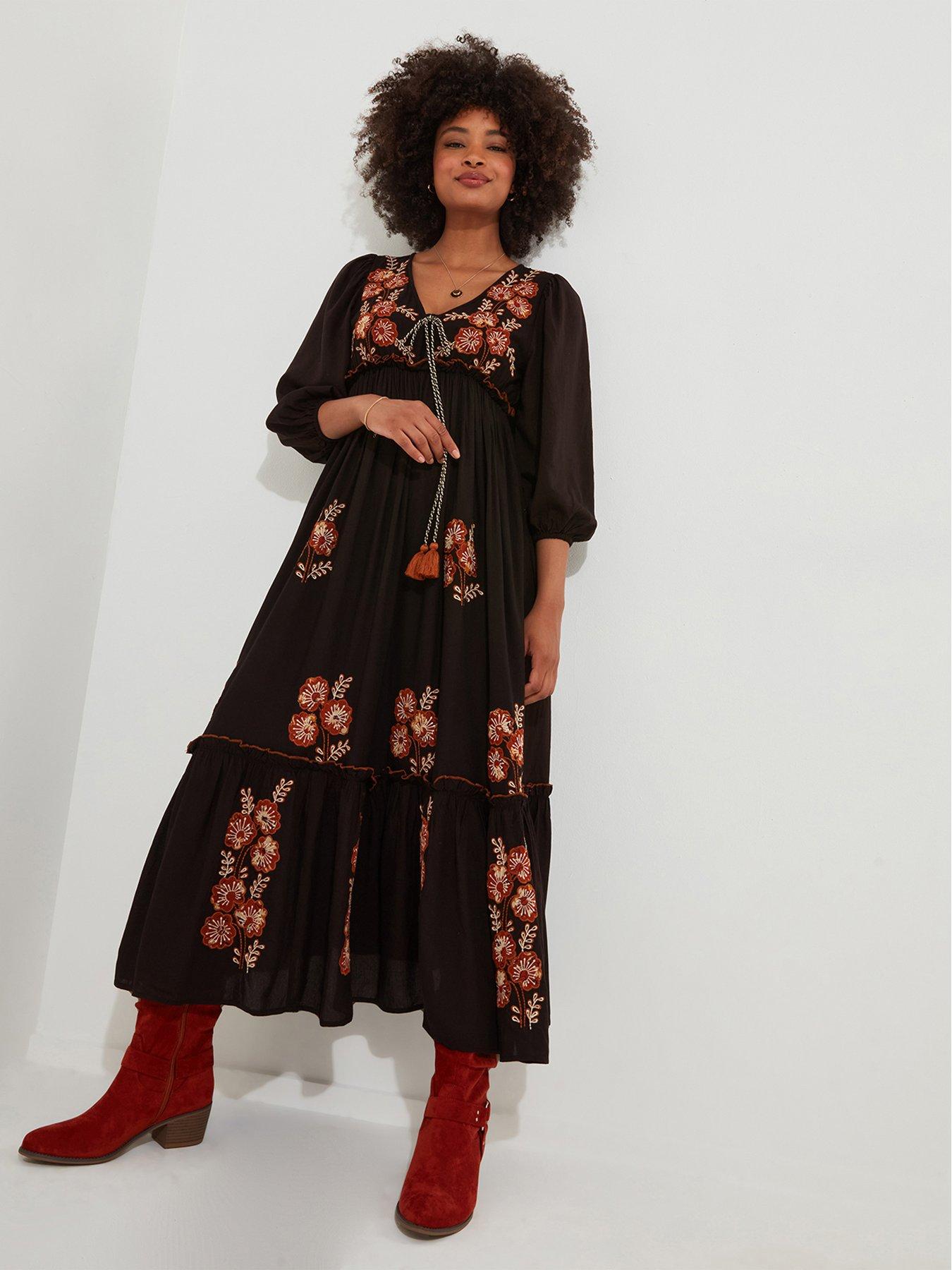 Joe Browns Embroidered Boho Black Dress