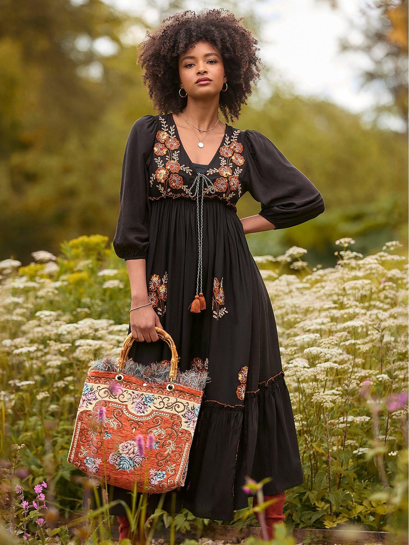 image of joe-browns-embroidered-boho-black-dress