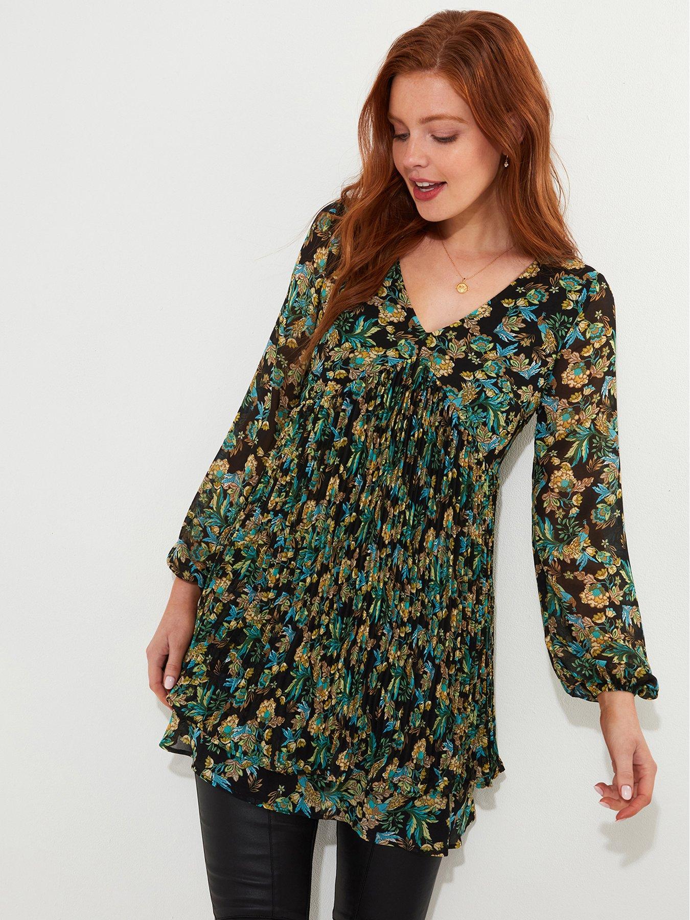 undefined Printed Pleate Tunic - Green