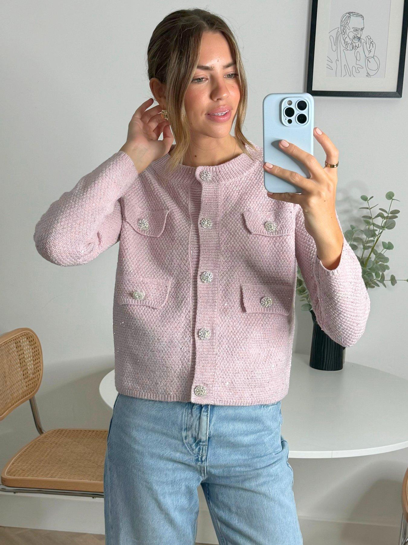 front image of style-cheat-textured-knitted-cardigan-pink