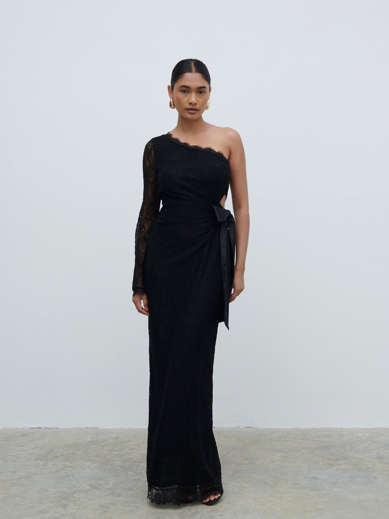 undefined Mollie One Shoulder Lace Maxi Dress - Black
