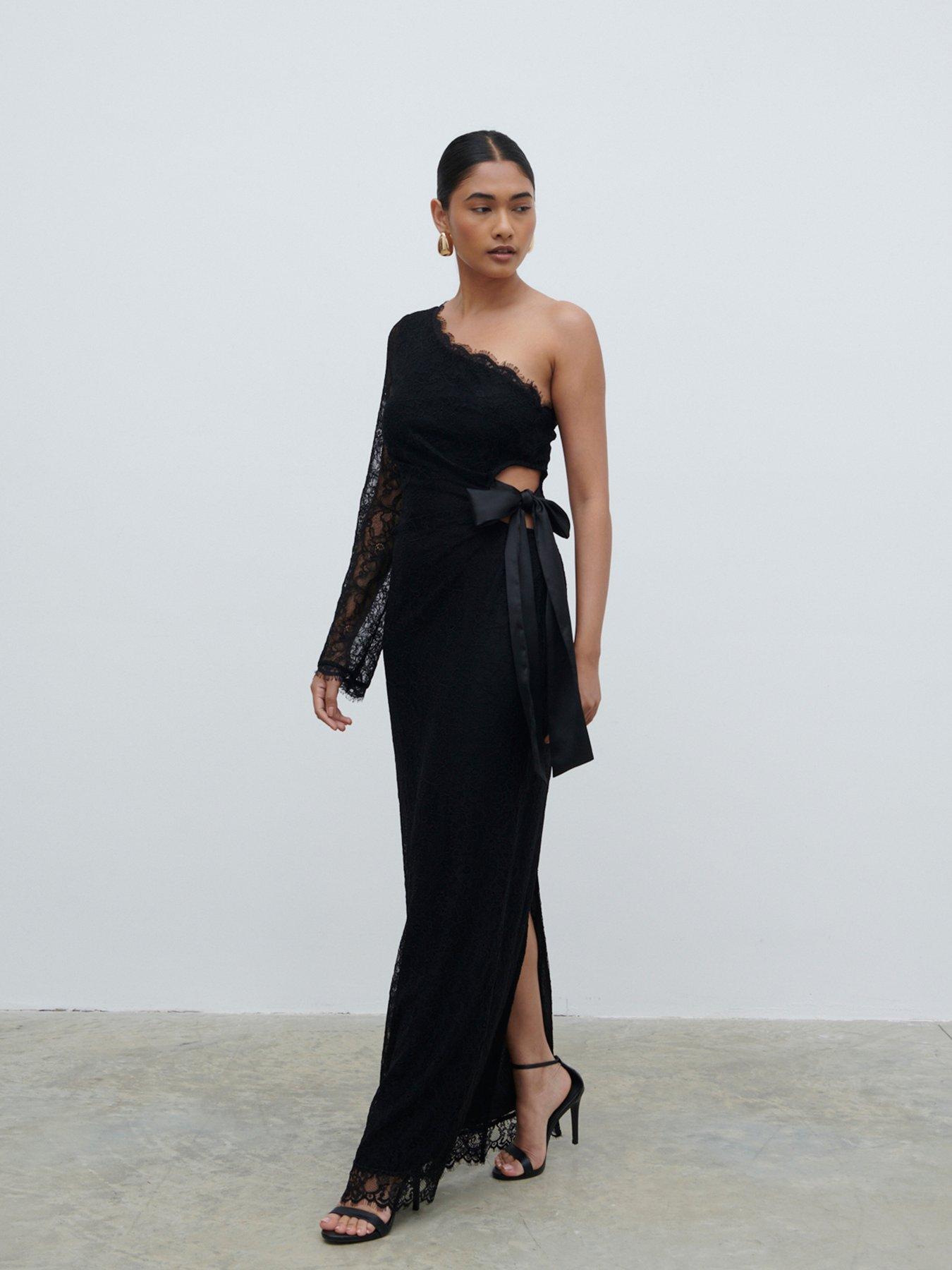 Image 2 of 5 of Pretty Lavish Mollie One Shoulder Lace Maxi Dress - Black