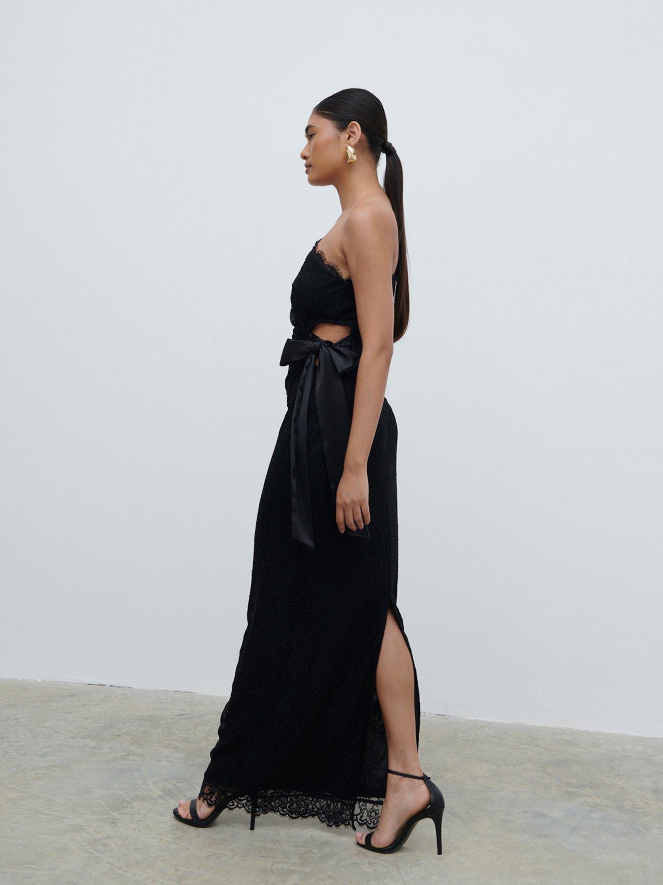 Image 5 of 5 of Pretty Lavish Mollie One Shoulder Lace Maxi Dress - Black