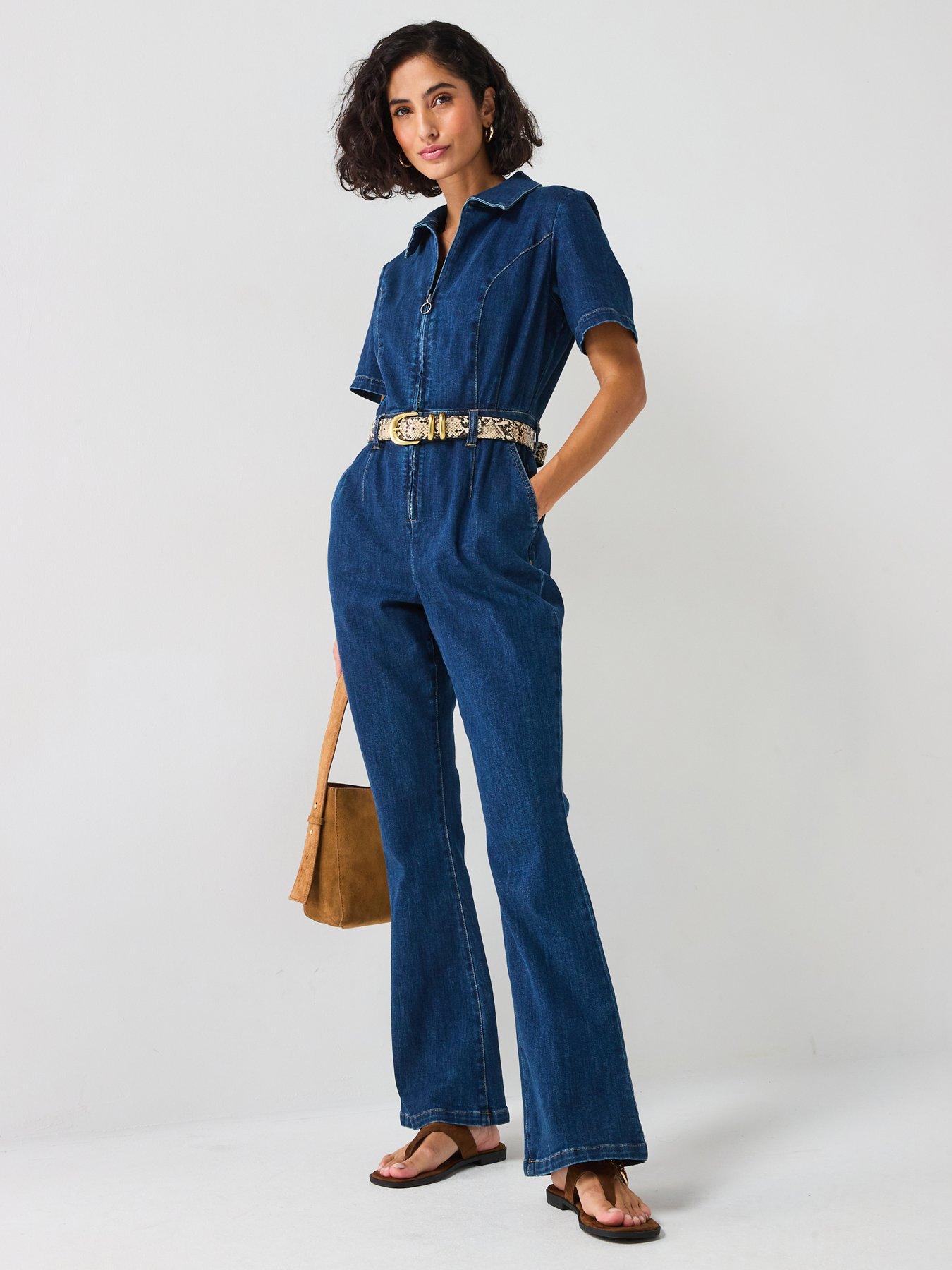 V by Very Stretch Denim Jumpsuit - Dark Wash