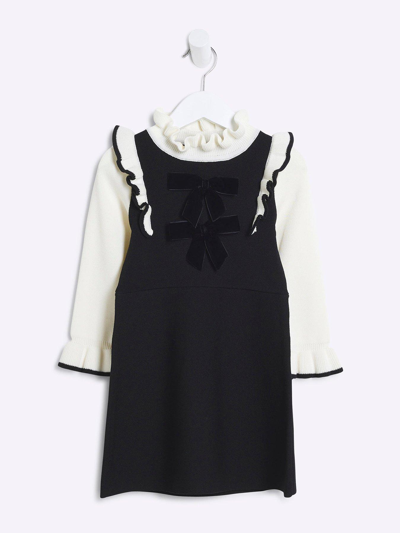 undefined Mini Girls Knit Bow Dress - Black