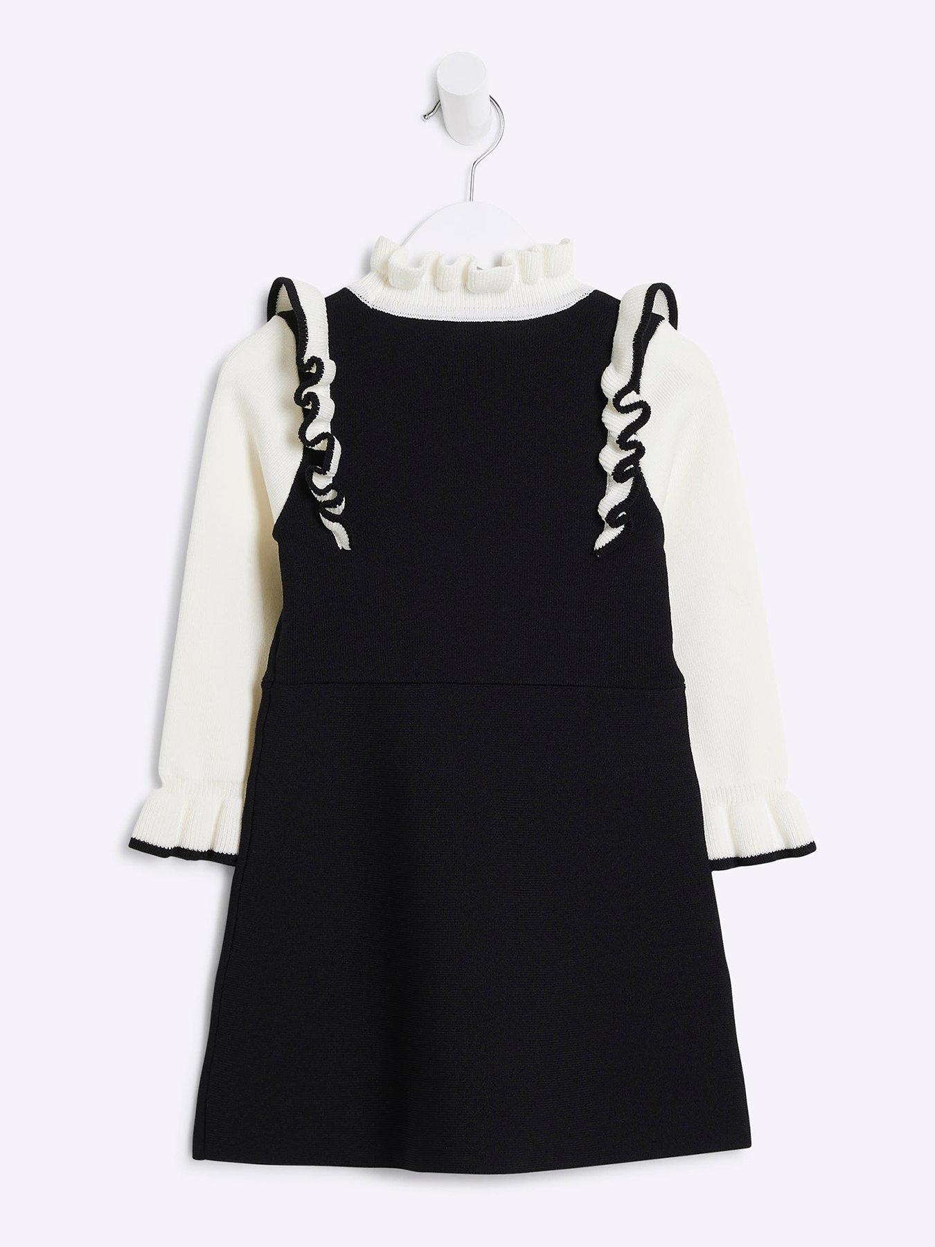 Image 2 of 3 of River Island Mini Mini Girls Knit Bow Dress - Black
