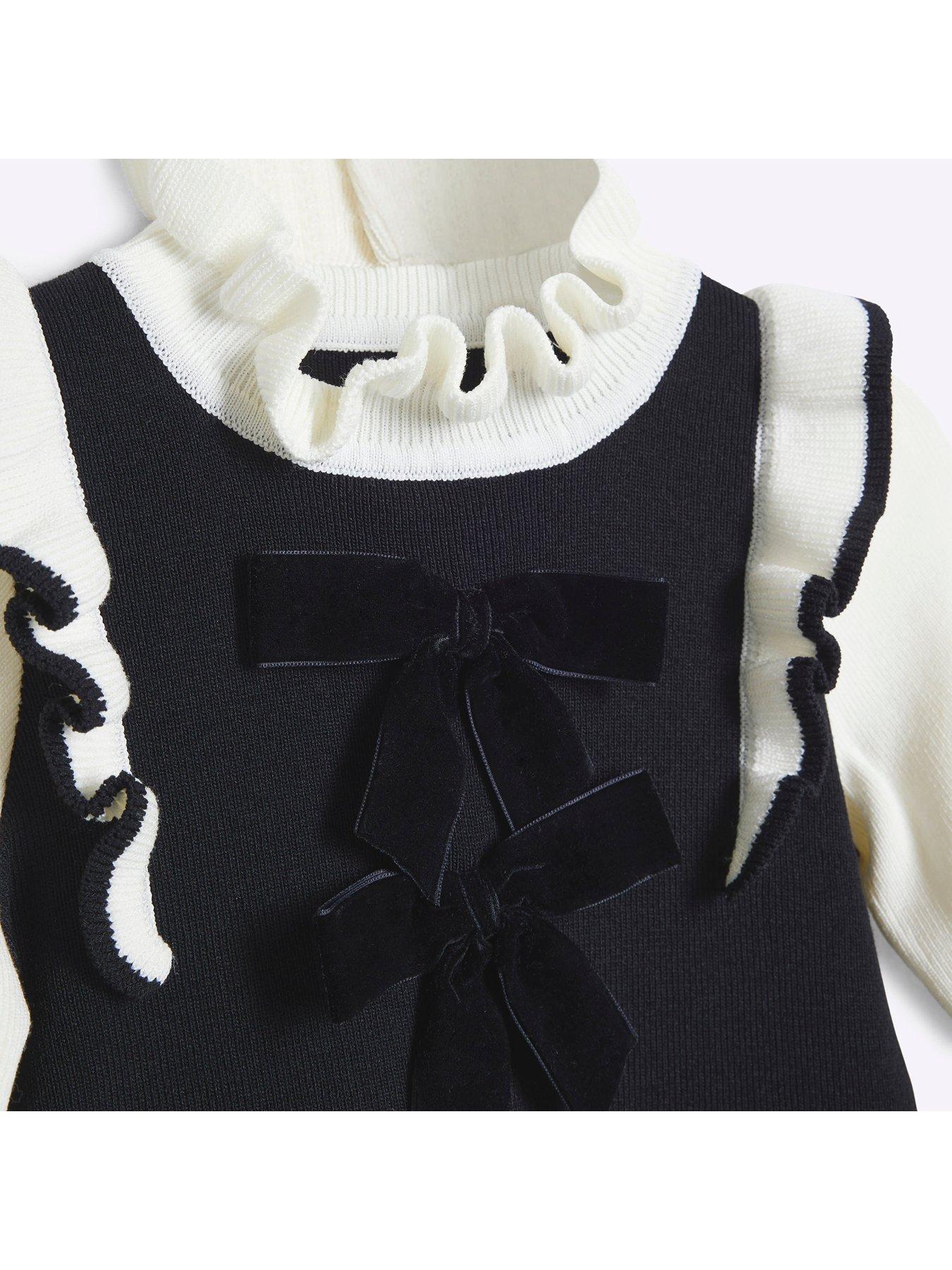 Image 3 of 3 of River Island Mini Mini Girls Knit Bow Dress - Black