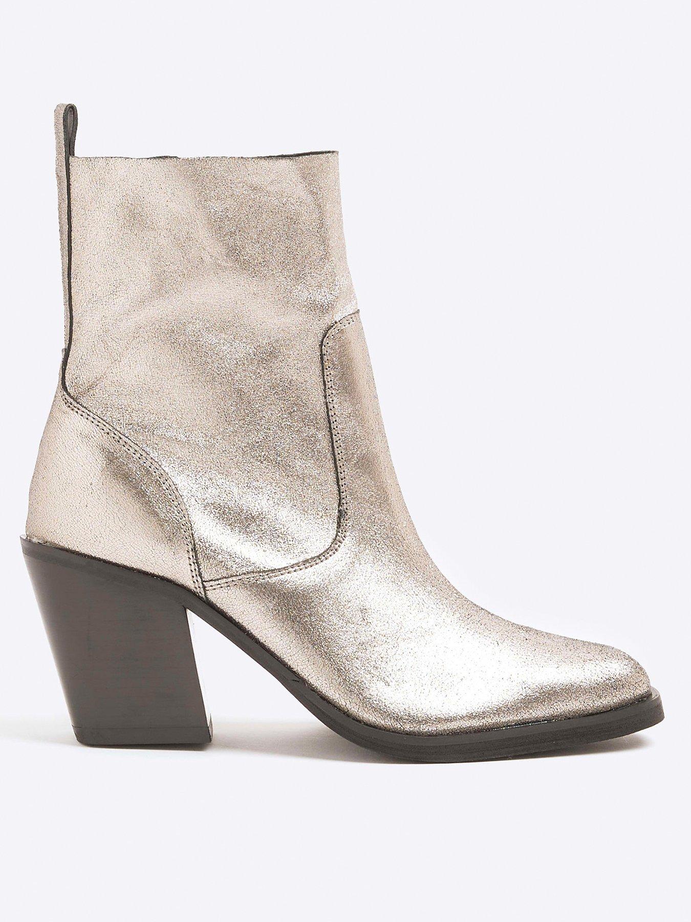 undefined Leather Western Boot - Silver