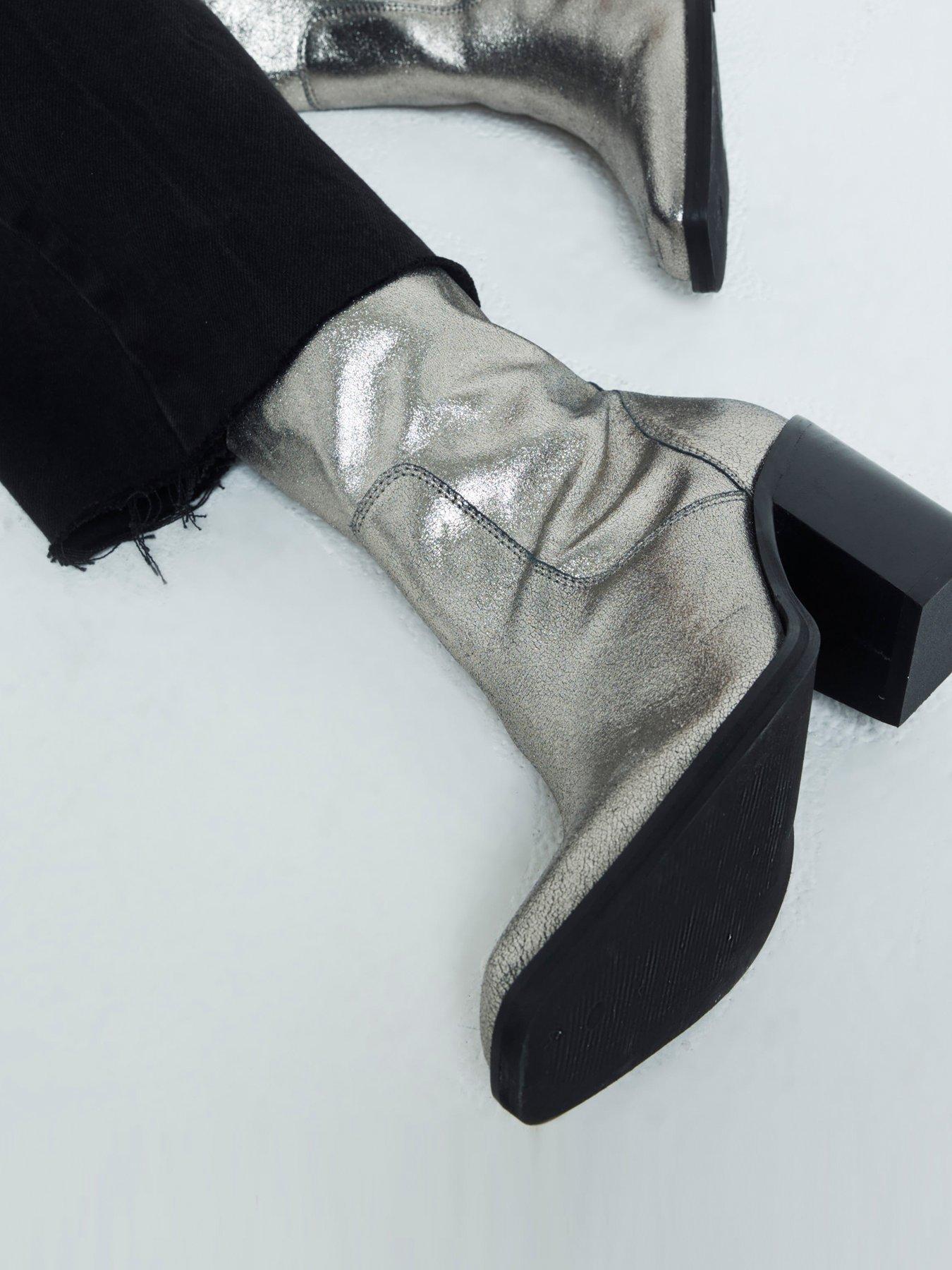 stillFront image of river-island-leather-western-boot-silver